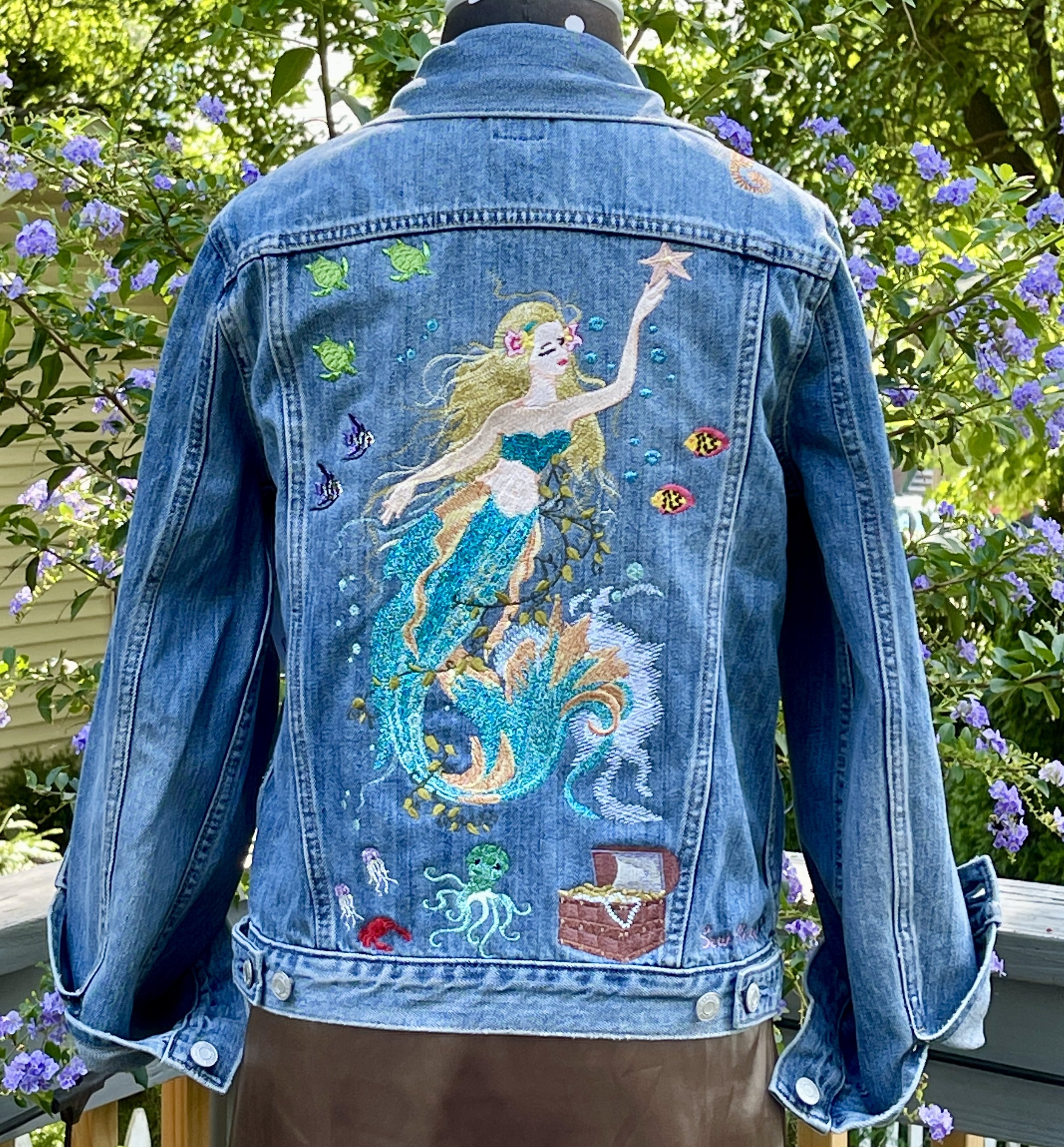 Mermaid Emily Custom Embroidered Denim Jacket — Sew Cheeky & The Hanky Shoppe