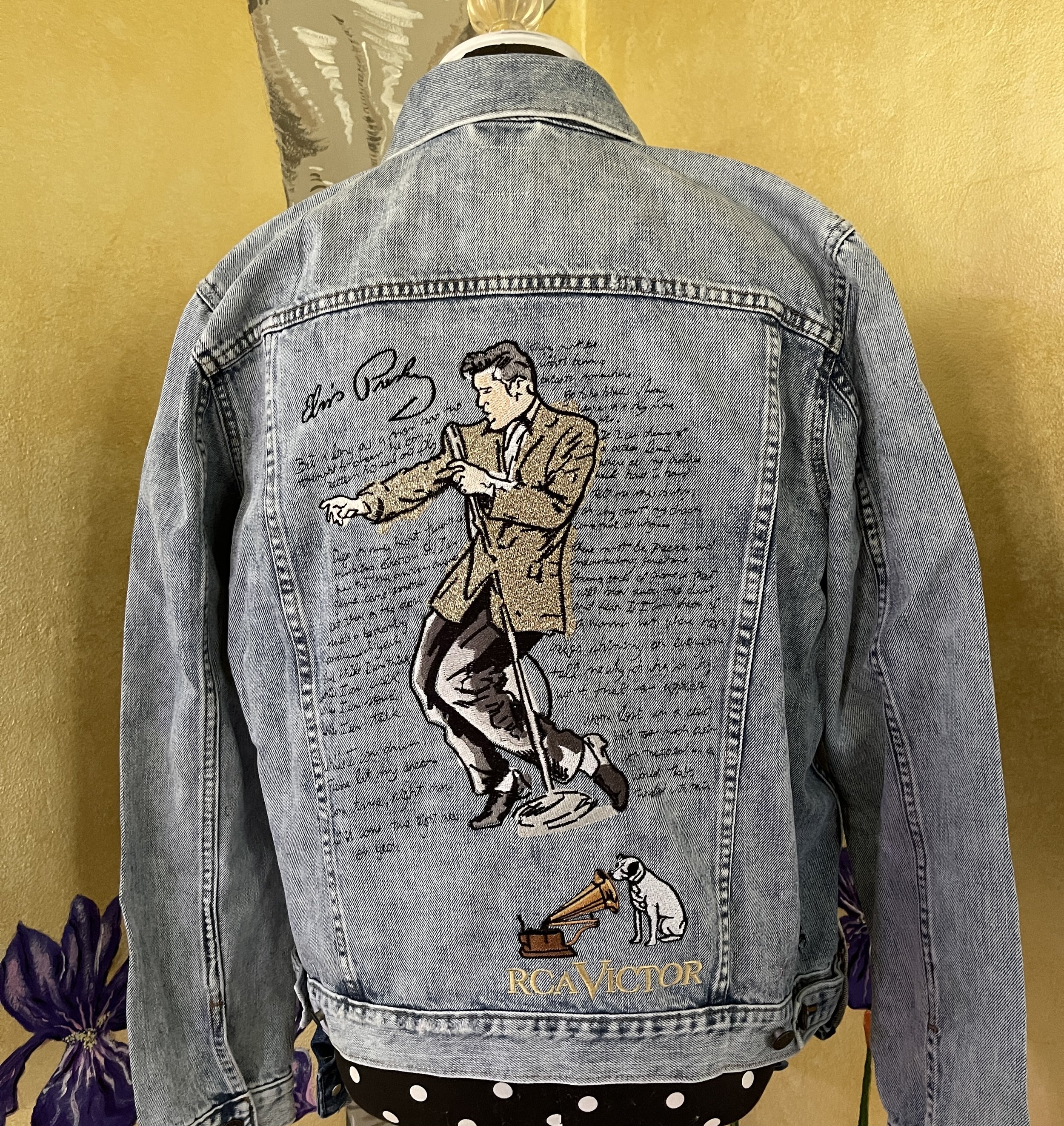 Elvis If I Can Dream Song Lyric RCA Victor Custom Embroidered Denim Jacket — Sew Cheeky & The Hanky Shoppe