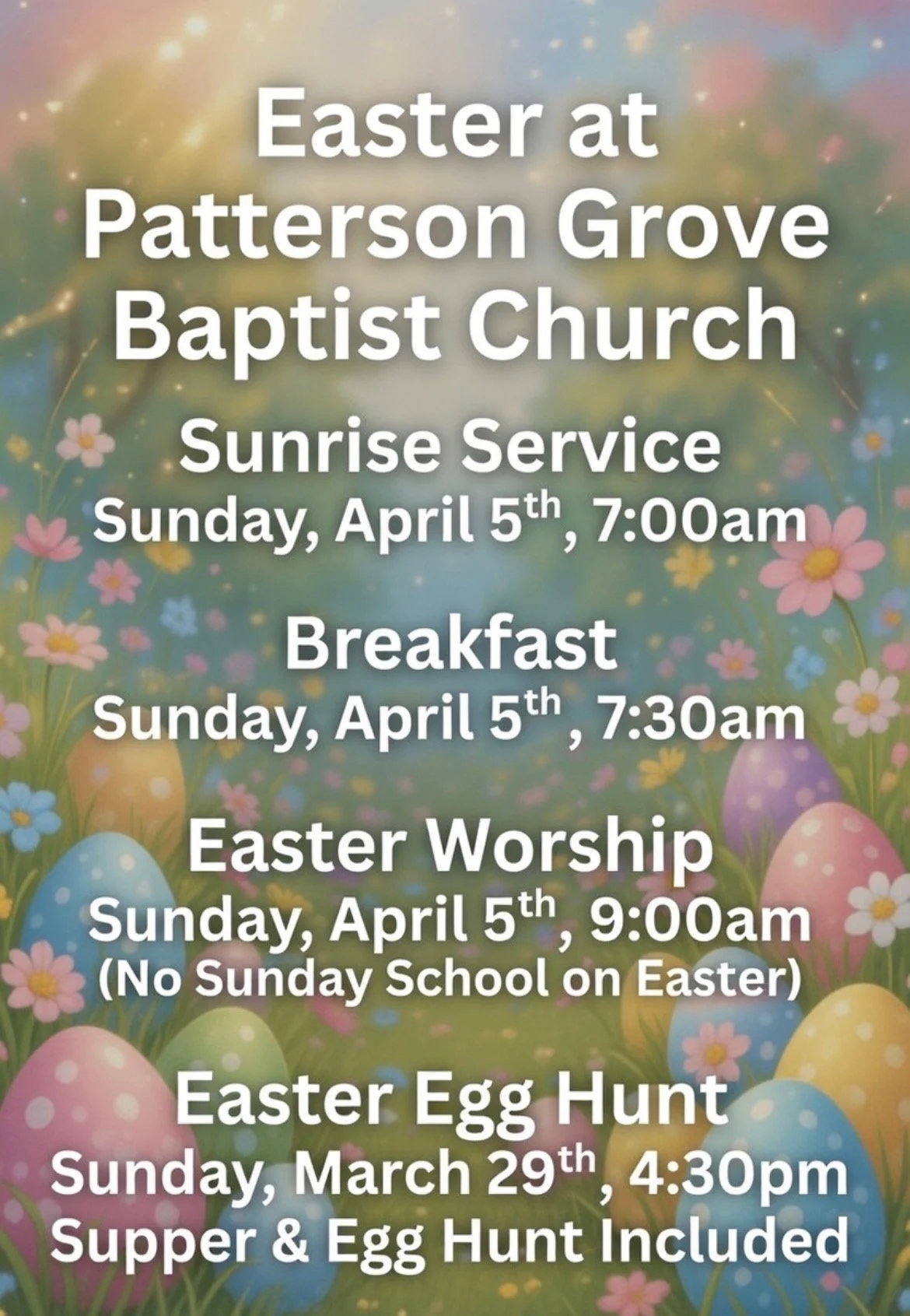 Join Us For Easter Sunday at Patterson Grove in Kings Mountain, NC