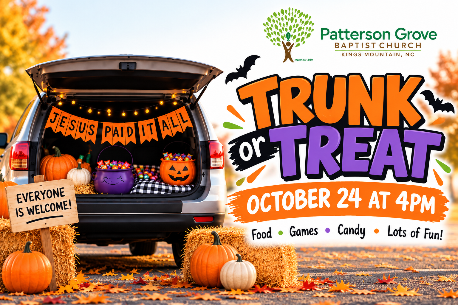 🎃🍬 TRUNK OR TREAT AT PATTERSON GROVE! 🚗🍭