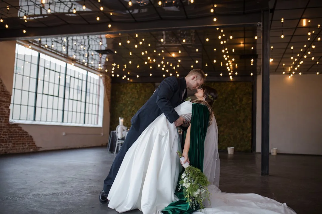 Photographer: Katie Corinne Photography Venue: Moss Denver Event Planner: Pick Me Floral and Event Design Beauty: ElèPosh Dress Store: The Bridal Collection Floral Designer: The Garden Path Co.