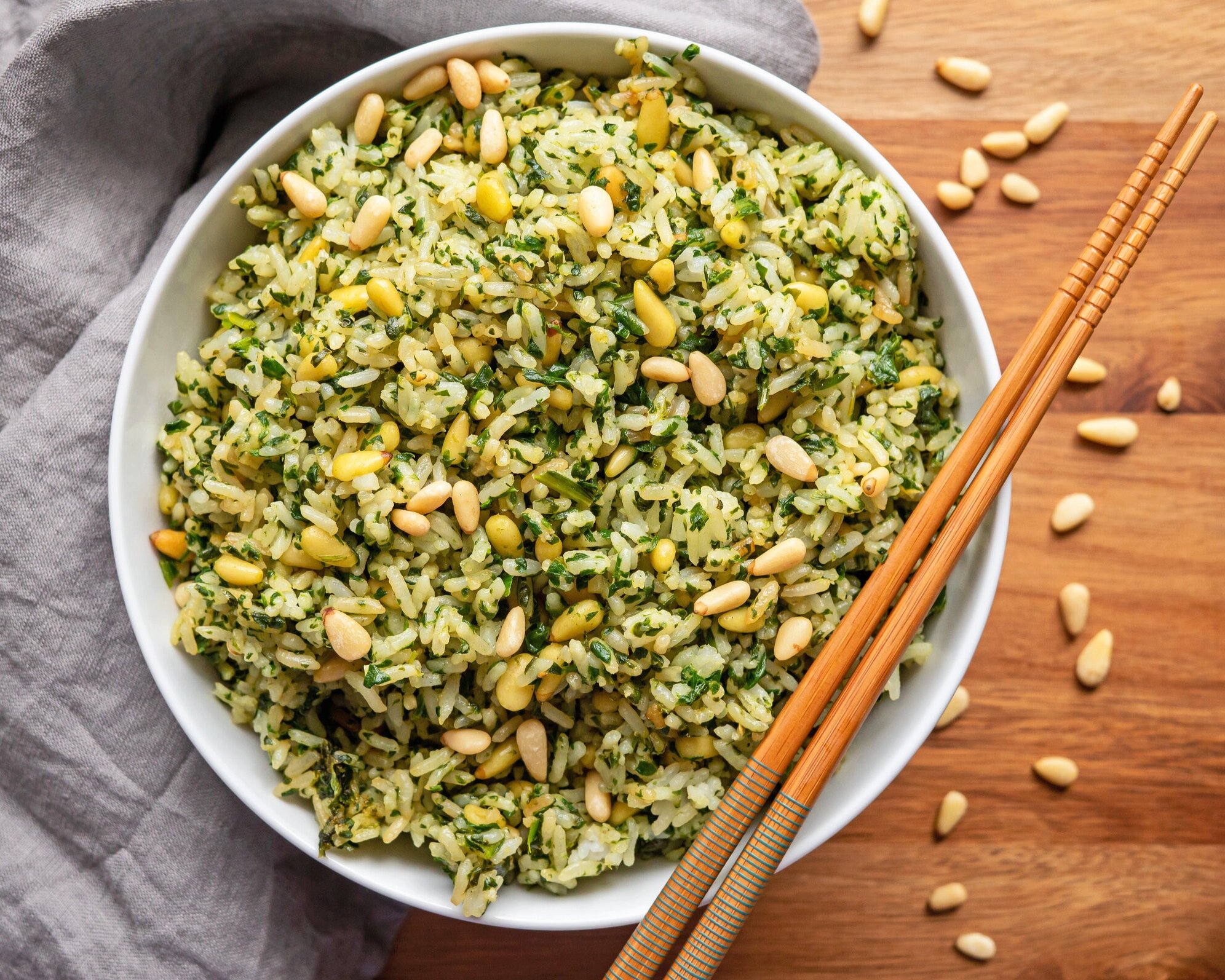 Spinach & Pine Nut Fried Rice — The Yummy Vegan