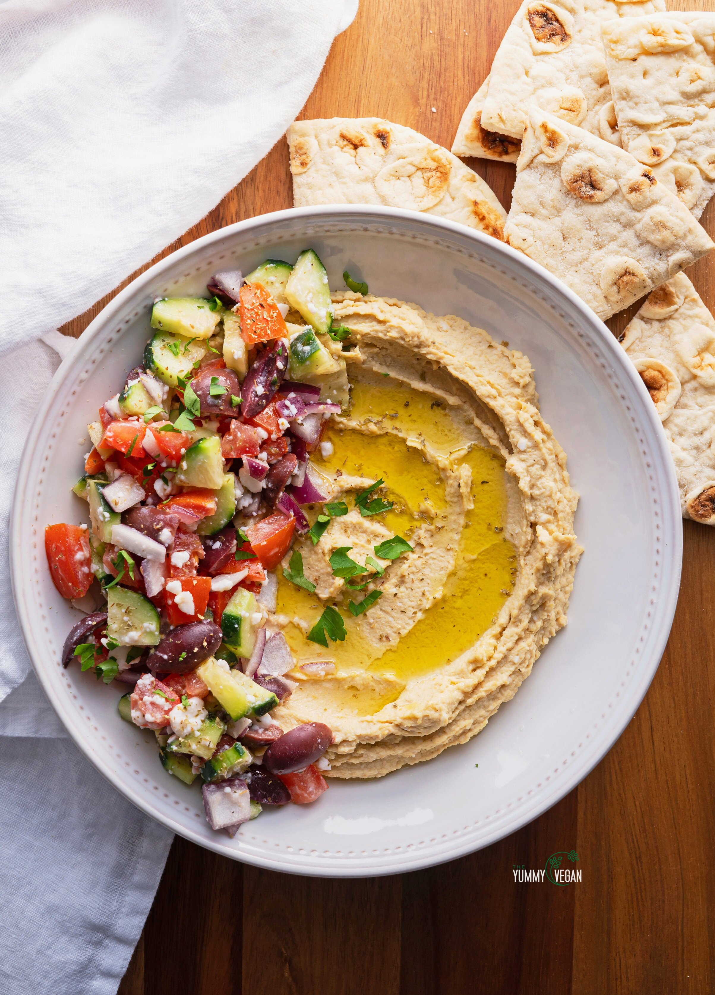 Hummus w/ Feta and Greek Salad — The Yummy Vegan