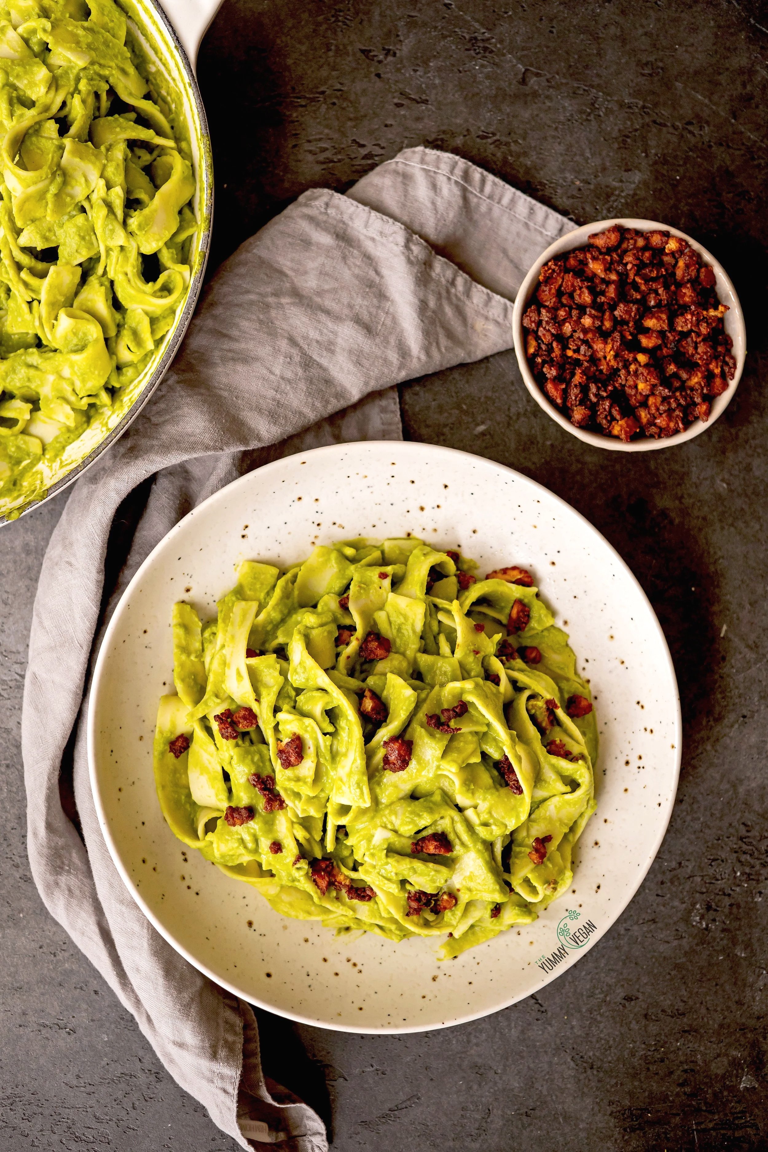 Green Pea Pasta w/ Tofu Bacon Bits