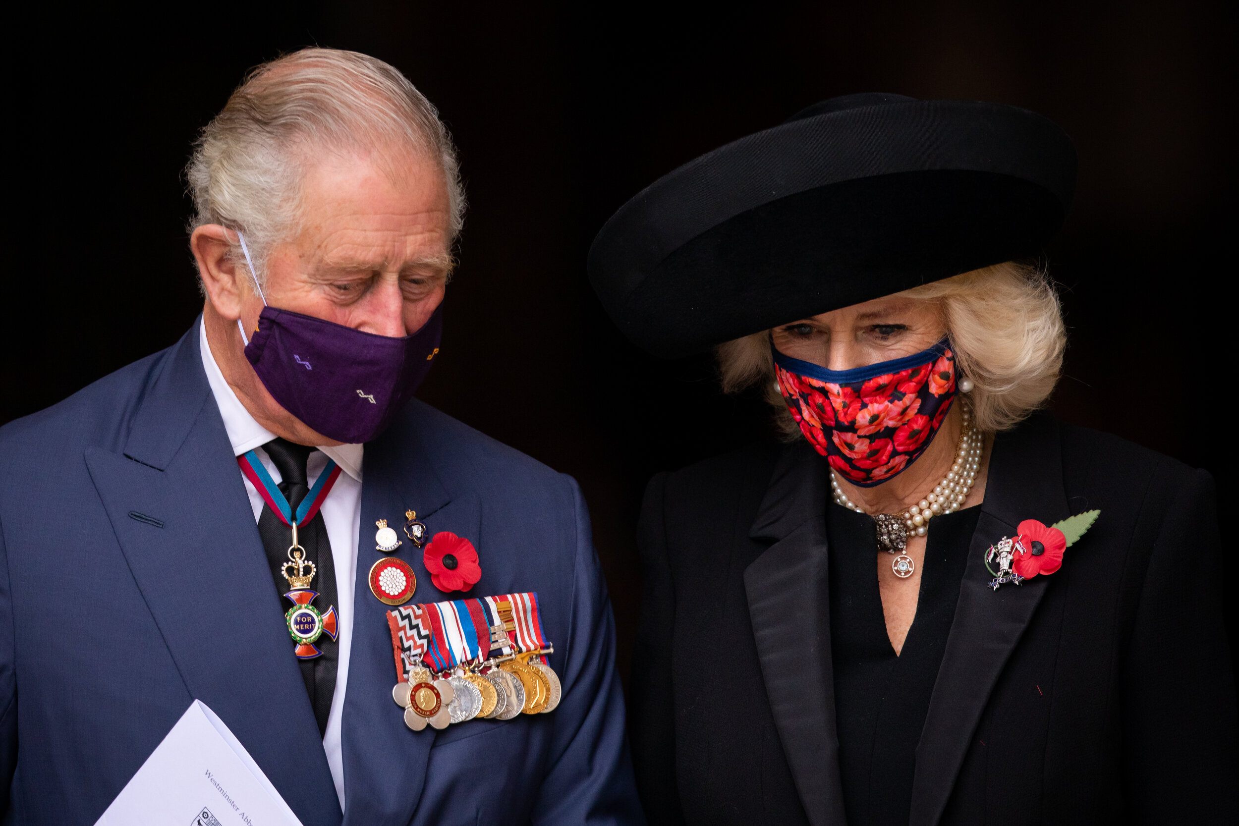  The Prince of Wales and the Duchess of Cornwall attending an service on Armistice Day to mark the centenary of the burial of the unknown warrior in Westminster Abbey, London. Picture by: Aaron Chown/PA Images. Date taken: 11-Nov-2020 