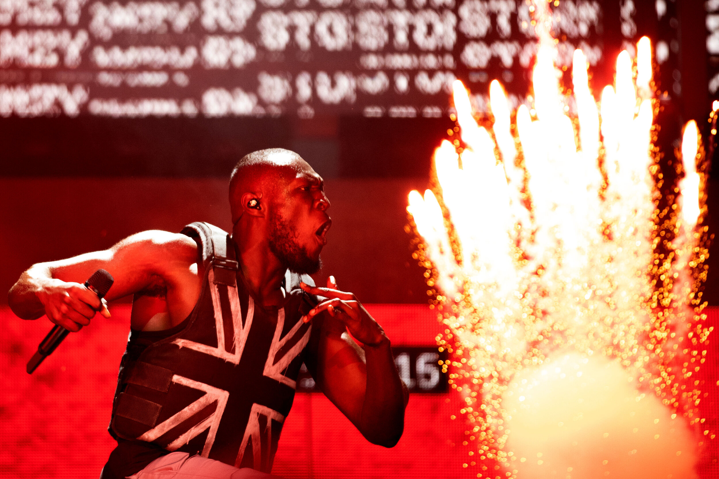  Stormzy performing on the Pyramid Stage during the Glastonbury Festival at Worthy Farm in Pilton, Somerset. Date taken: 28-Jun-2019 