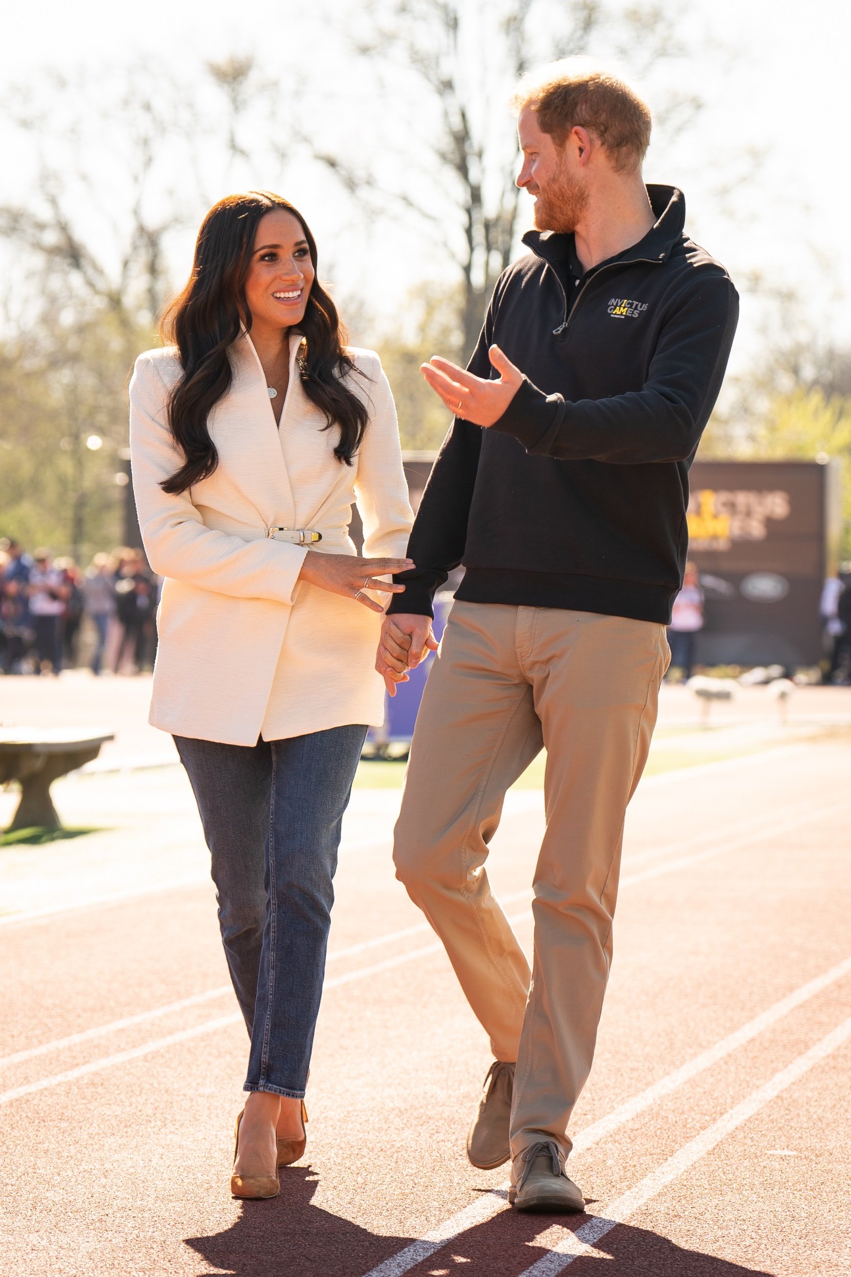   The Duke and Duchess of Sussex attending the Invictus Games athletics events in the Athletics Park, at Zuiderpark the Hague, Netherlands. Picture date: Sunday April 17, 2022.  