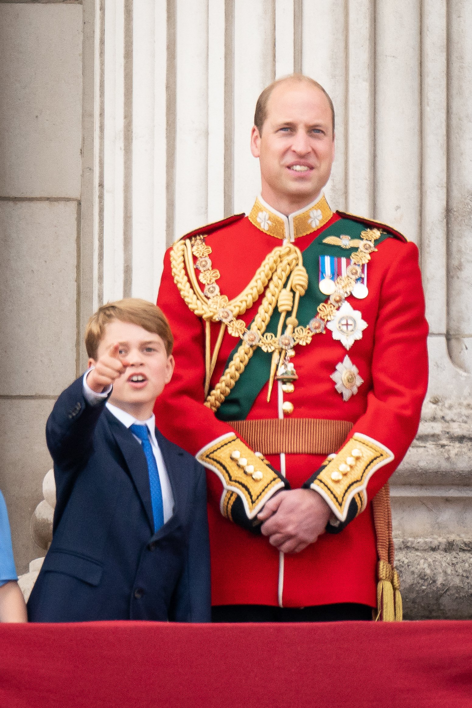 Prince George and The Duke of Cambridge on the balcony of Buckingham Palace after the Trooping the Colour ceremony at Horse Guards Parade, central London, as the Queen celebrates her official birthday, on day one of the Platinum Jubilee celebrations