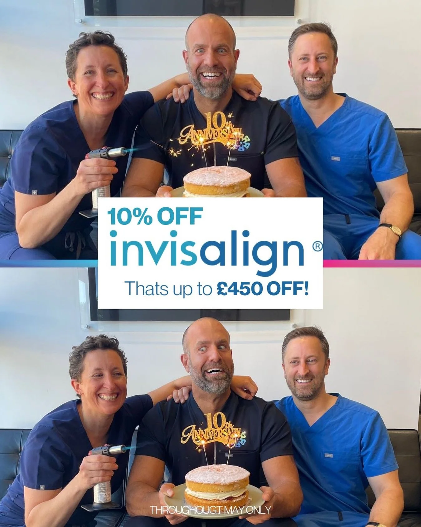 To celebrate a whole decade of Dental Smiles, we are giving back to YOU!

✨Enjoy 10% off Invisalign throughout May (that&rsquo;s up to &pound;450!)

🦷 Our packages also include teeth whitening and retainers (saving an additional &pound;1,500)

🗓️Of