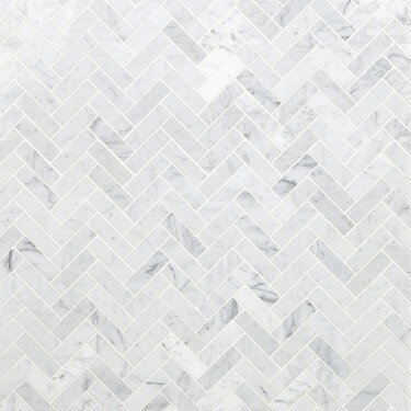 White Carrara Herringbone 1" x 3" and 1" x 4"