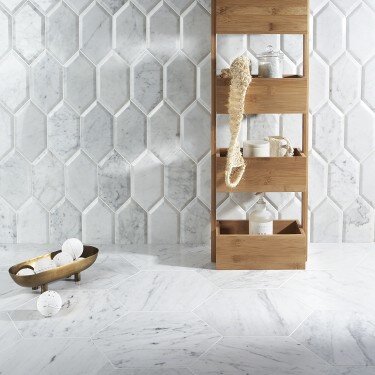 White Carrara Elongated Hex Beveled