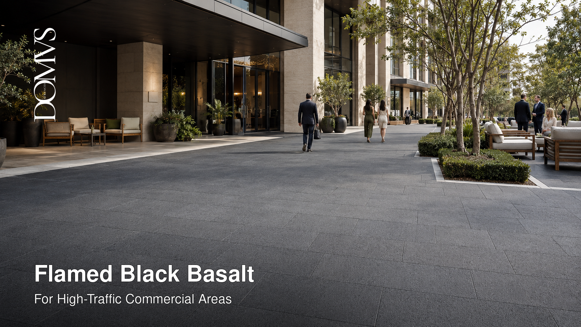 Flamed Black Basalt for High-Traffic Commercial Areas