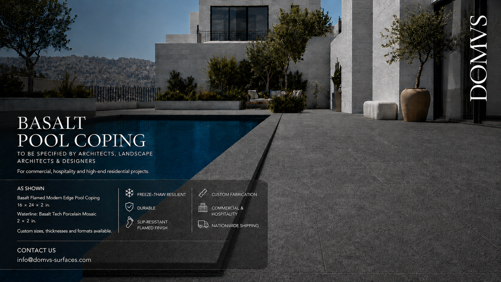 Basalt Pool Coping for Freeze Thaw Climates