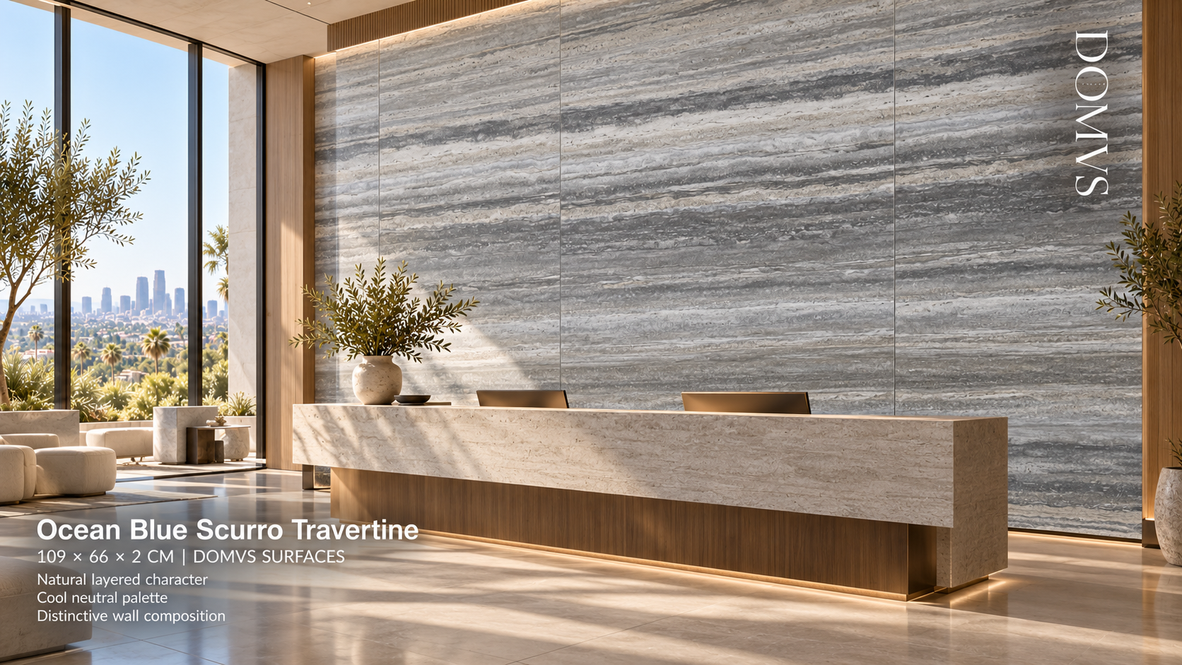 Ocean Blue Scurro Travertine: Best Practices for a Hotel Reception Feature Wall