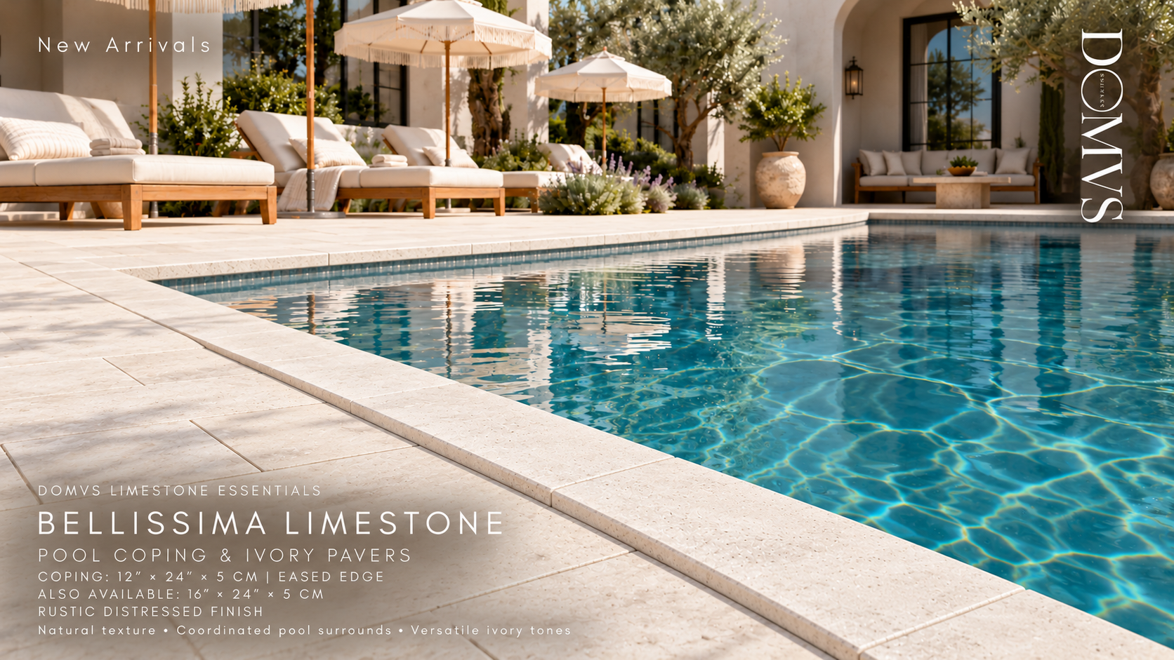 Hotel Ivory Limestone Pool Coping - High-end Residential -16 x 24 x 5 cm , 12 x 24 x 5 cm in stock now.