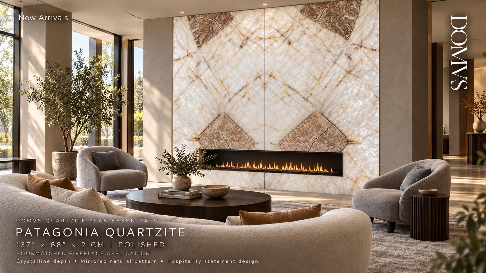 Bookmatched Quartzite Slab for Lobby Lounge Application by DOMVS SURFACES