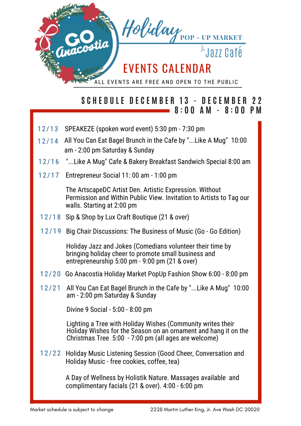 Go Anacostia Holiday Pop-Up and Jazz Cafe Events Calendar — ANACOSTIA BID