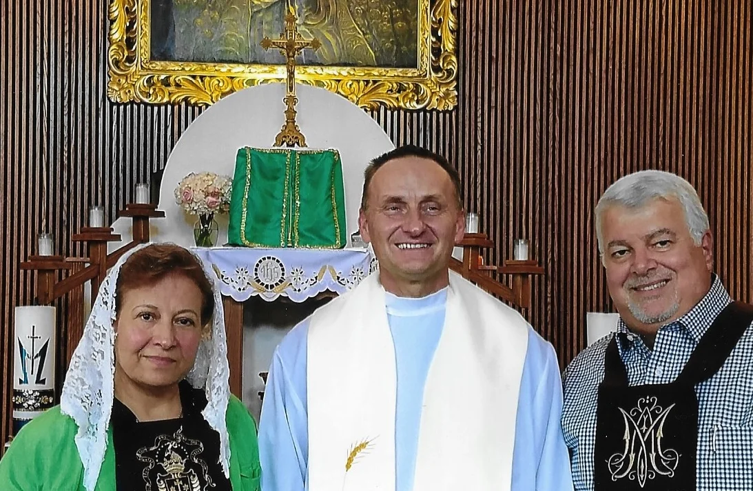 Mary, Fr. Frederick, and Ghanem upon the reception of their official, solemn Scapulars