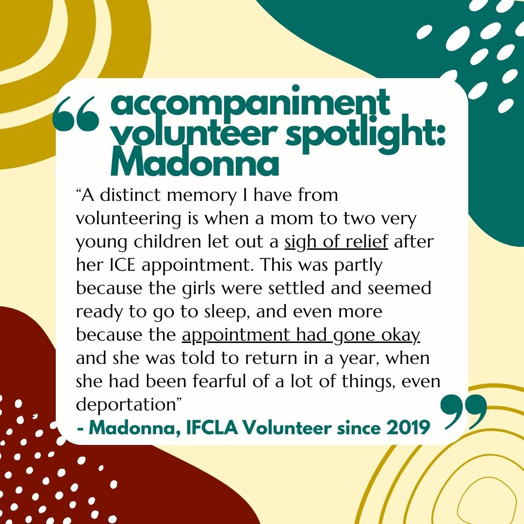 Become an accompaniment volunteer like Madonna to walk alongside your migrant neighbors as they attend their ICE &amp; ISAP check-ins. Help us hold the systems accountable! RSVP for our next volunteer interest/ training session on May 6 from 7-8pm vi