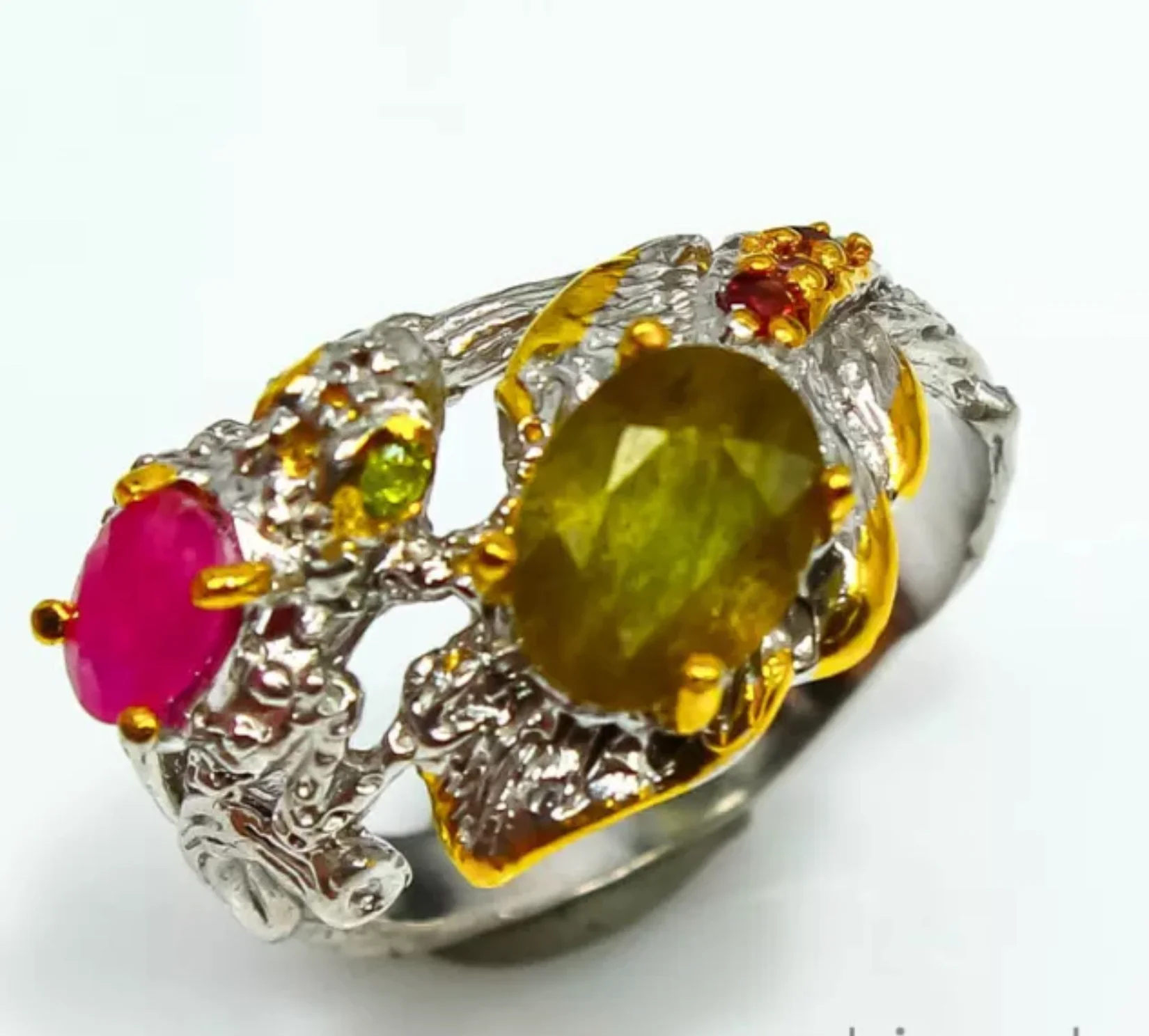 0098-GA-R-Green Eyed girl sapphire and Peridot