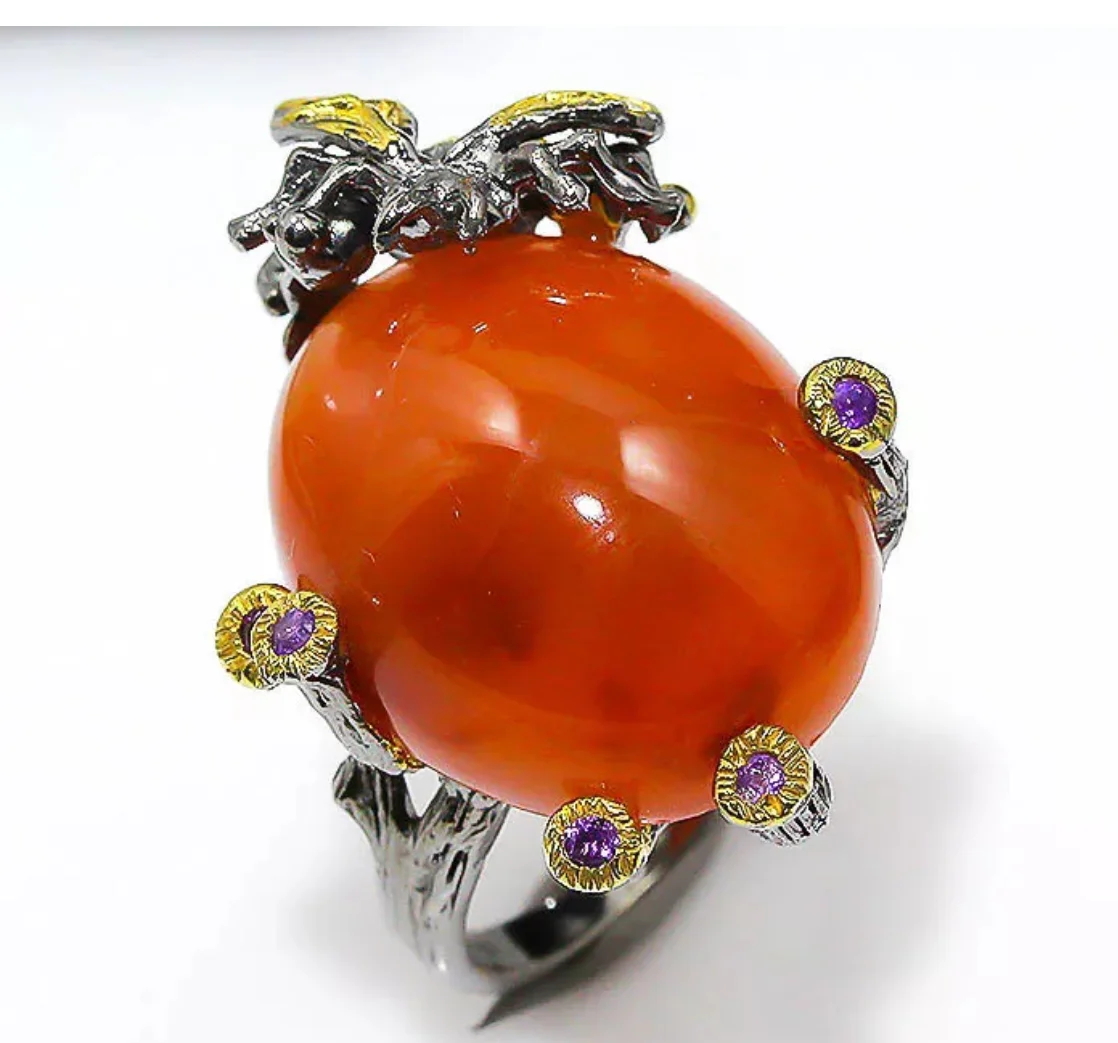 33210-GA-R- The Carnelian Bumble Bee With Amethysts