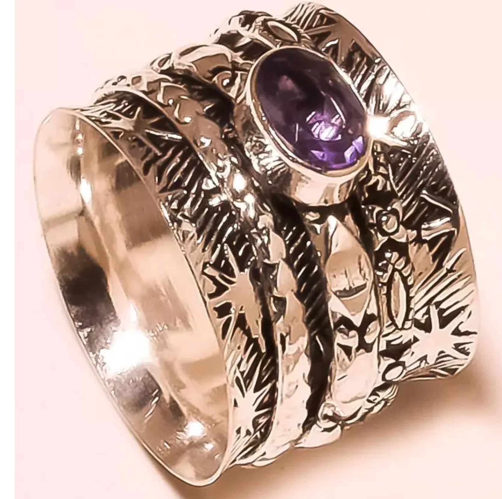 65476-GA-R-Amethyst Sterling Spinner Ring