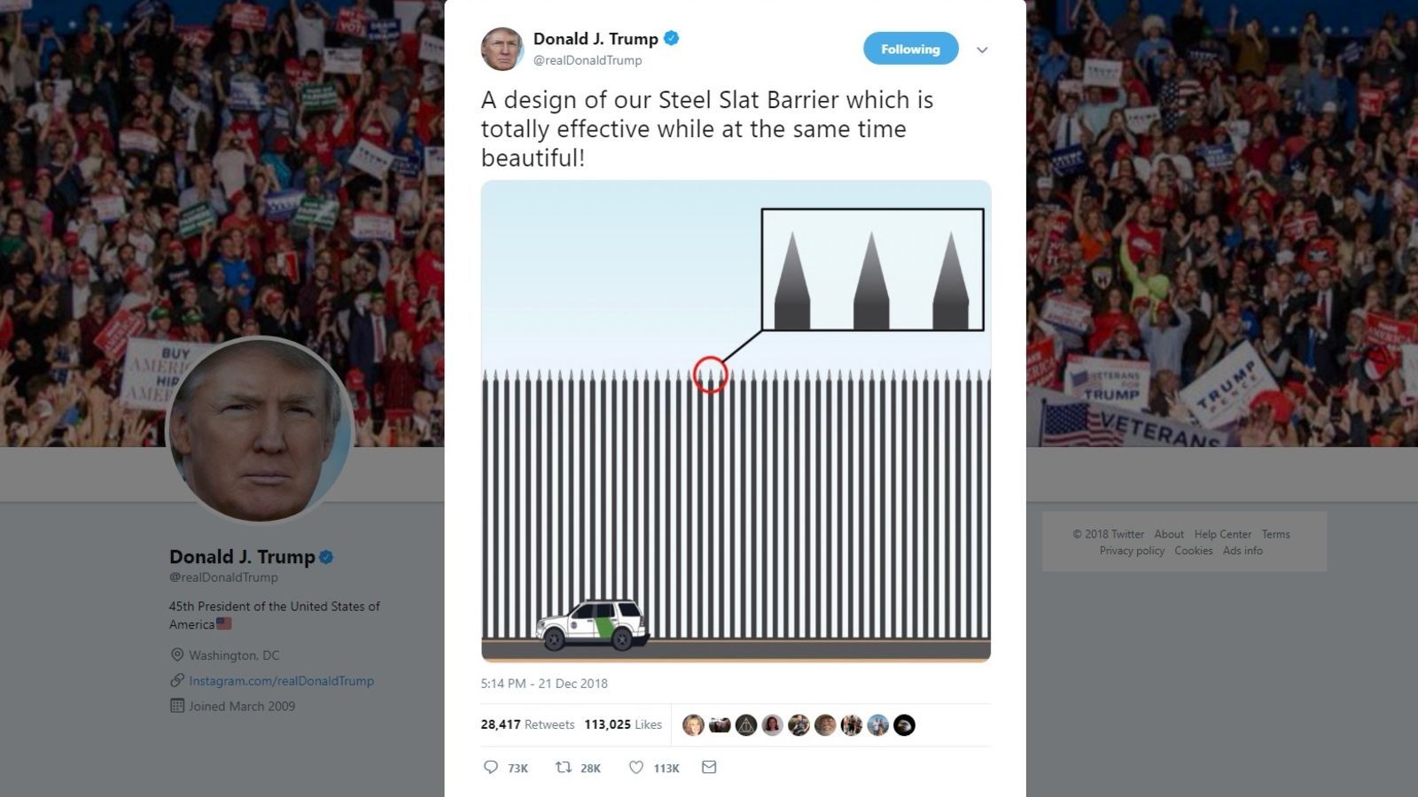 President Donald Trump says he plans to call the heads of U.S. Steel and other steel companies to come up with a new design for the barrier he's insisting must be built along the southern border. @MSN.com / AP