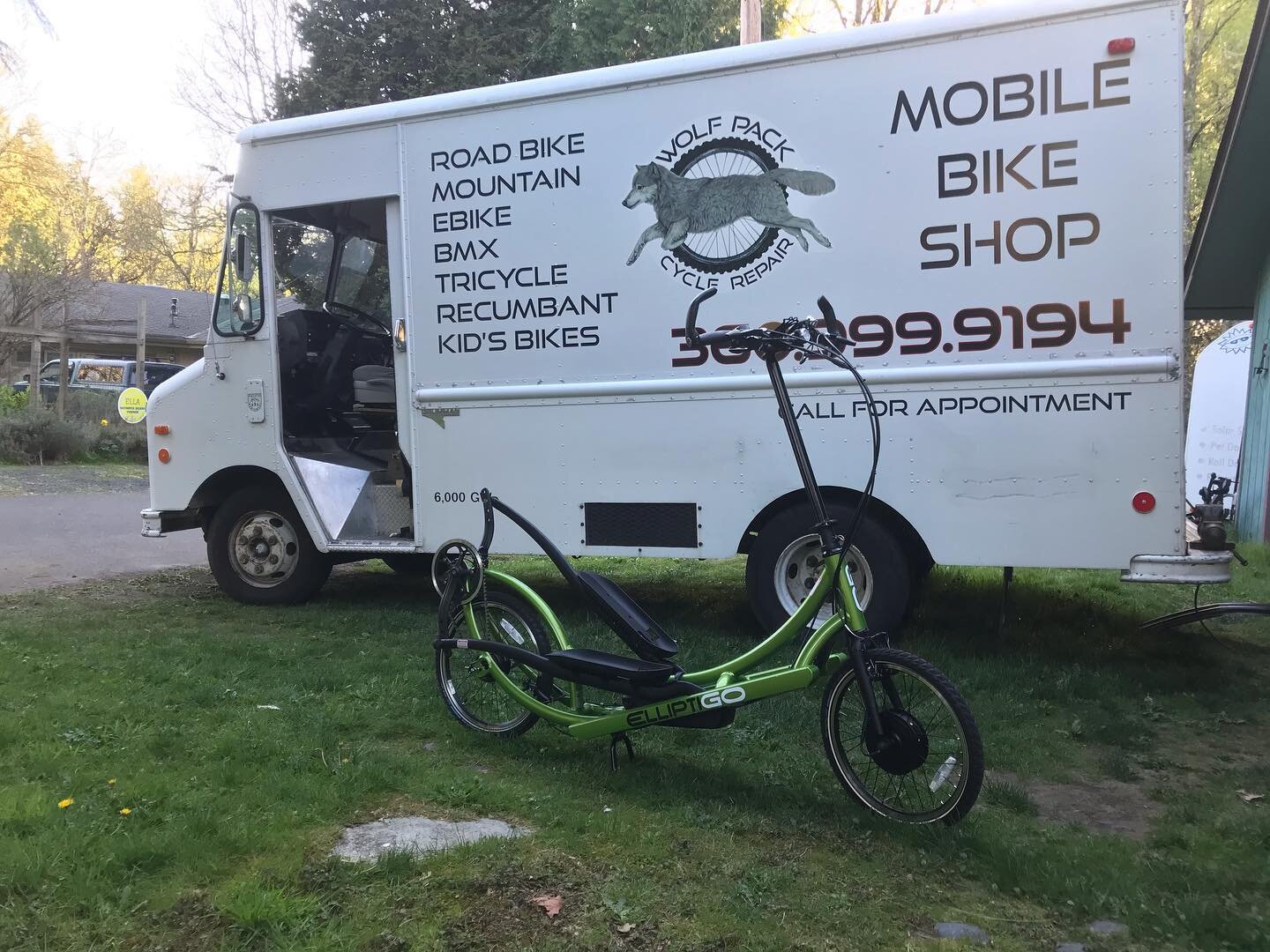 Elliptical bike that I installed an electric motor kit on this summer. I will work on your electric bikes and kits. I may be the only one in town that would help this customer.  If you have an Ebike problem, who you gonna call&hellip; Wolf Pack