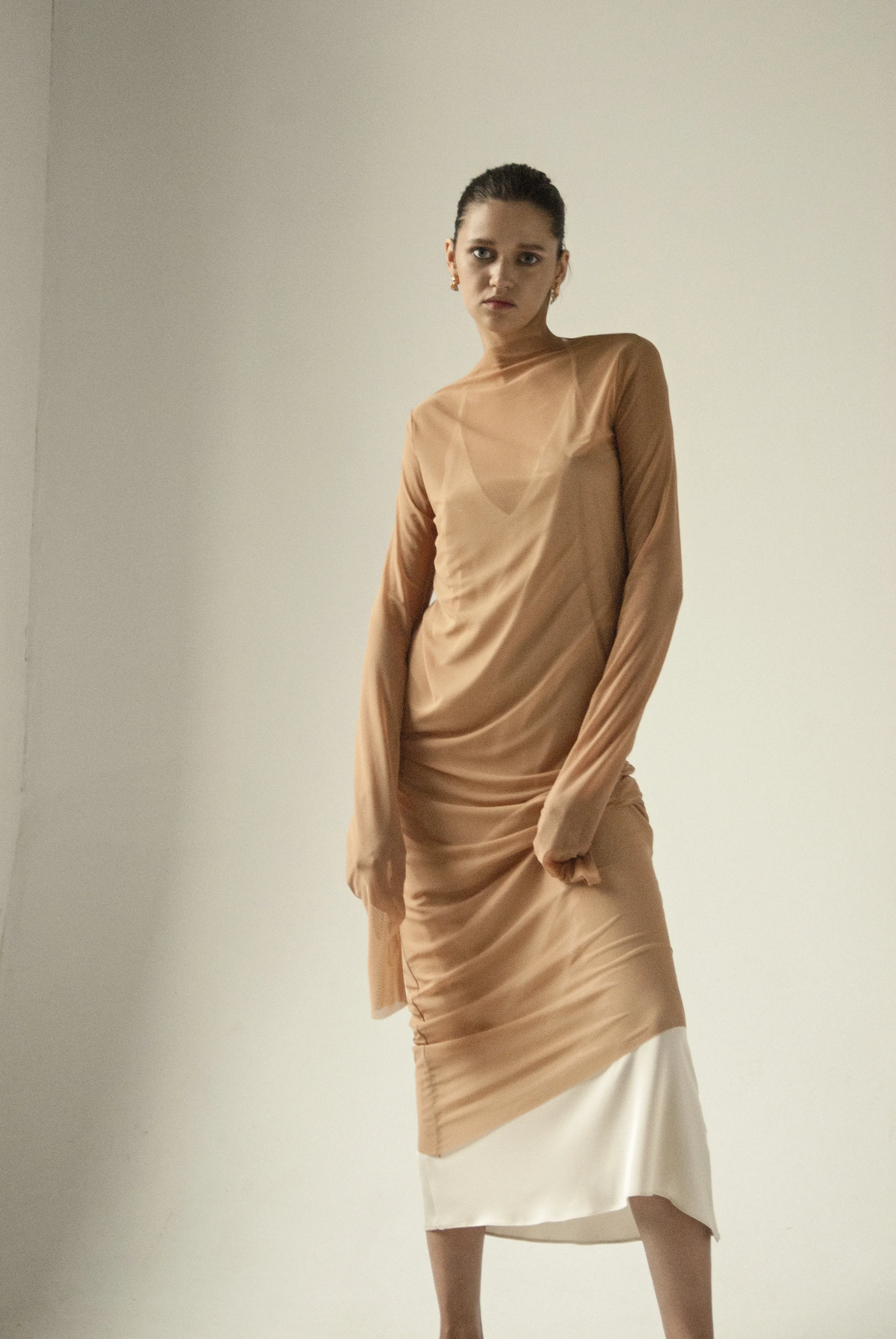 ENDLESS SLEEVES nude tulle DRESS K M by L A N G E ENDLESS SLEEVES nude tulle DRESS K M by L A N G E