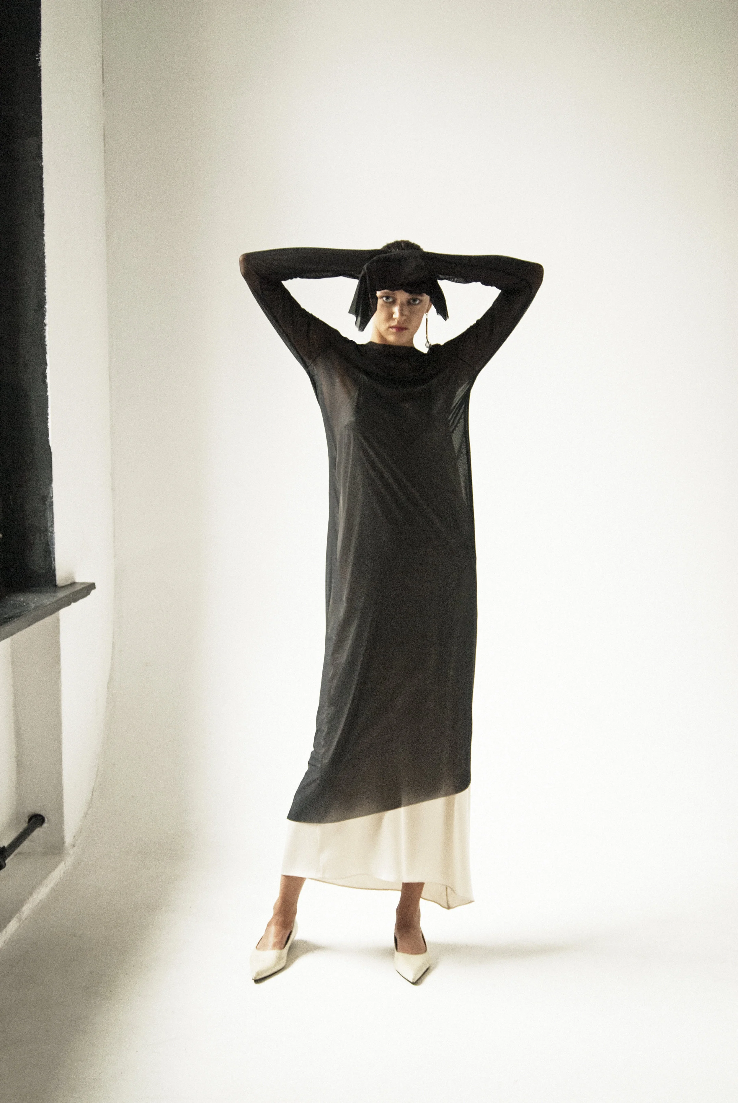 long sleeve black tulle dress One Shoulder Black Tulle Long Evening Prom Dresses, A-line Long Sleeves Custom Prom Dress, MR8277