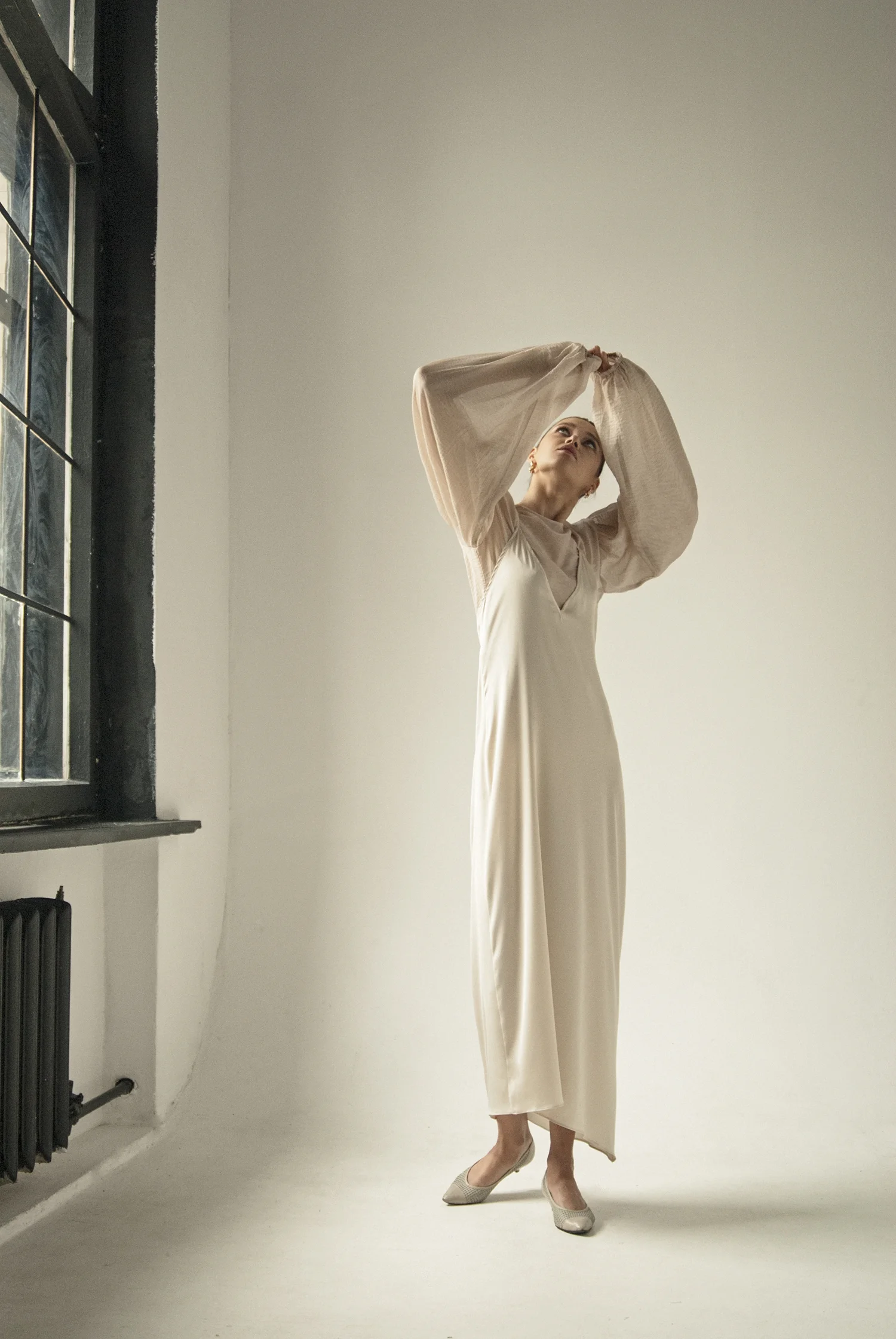 cream slip dress 1940's Bridal White Slip Dress with Cream Lace – Eveliina Vintage main image 1