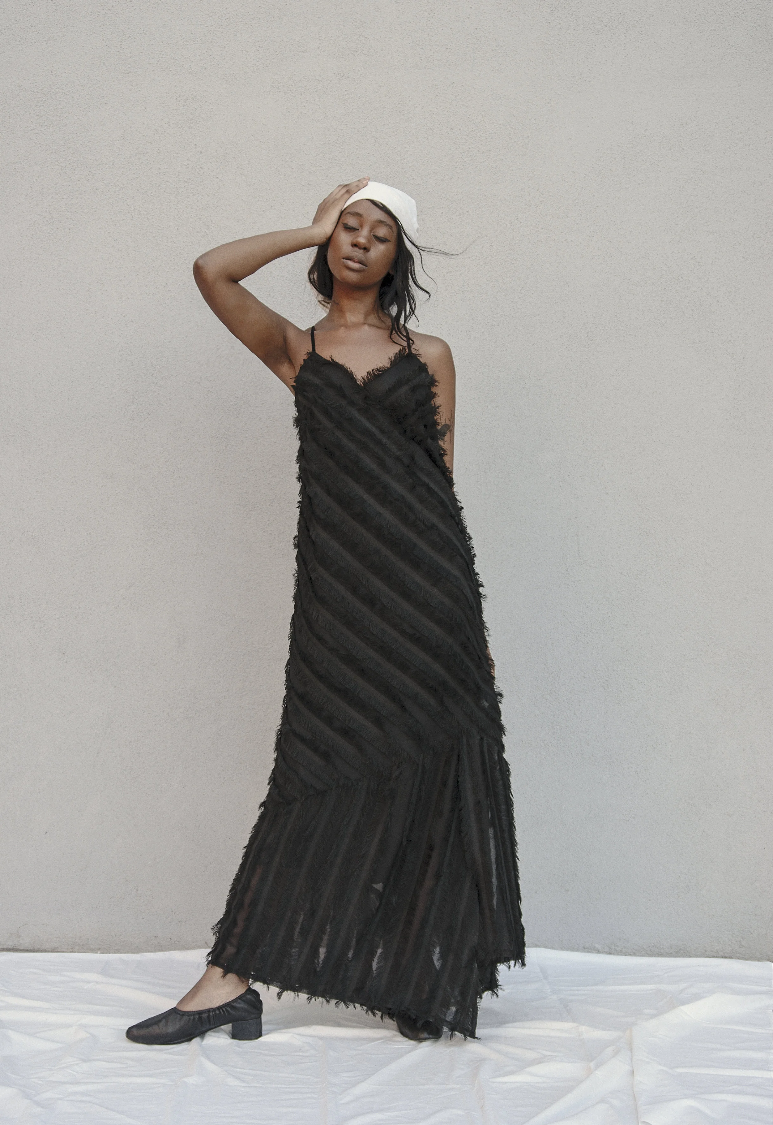 Black Asymmetric Slip fringe dress