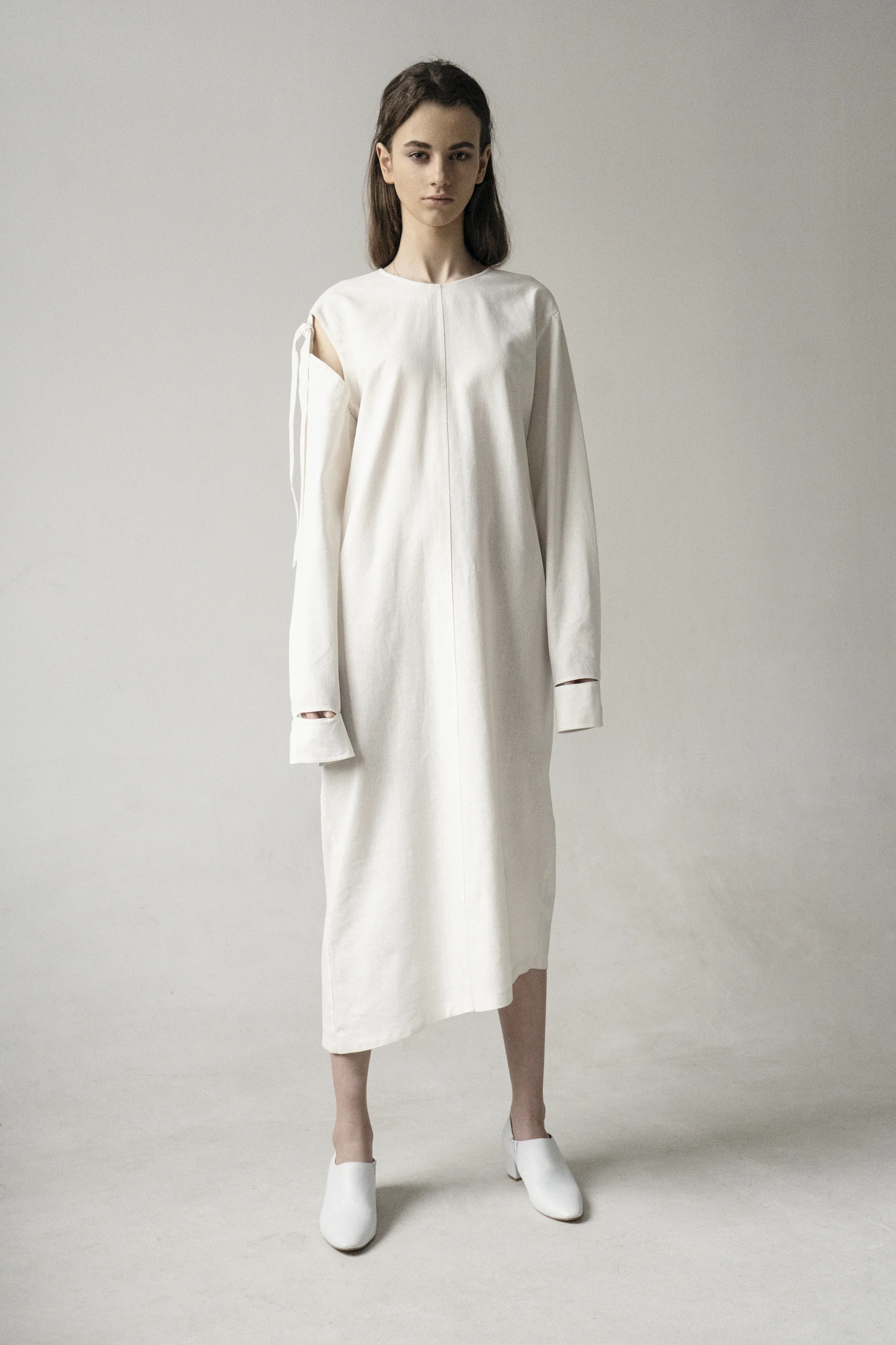chinese dress ladies White Linen Short Sleeve Women Summer Midi Dress 3706 – Xiaolizi main image 1