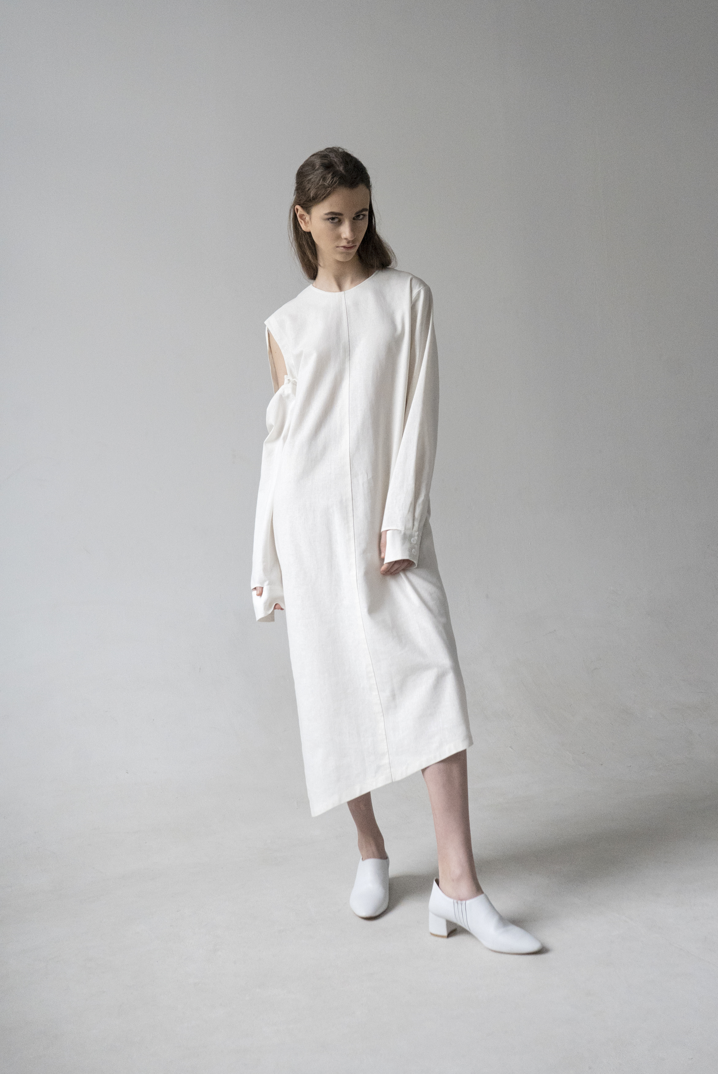 next white linen dress