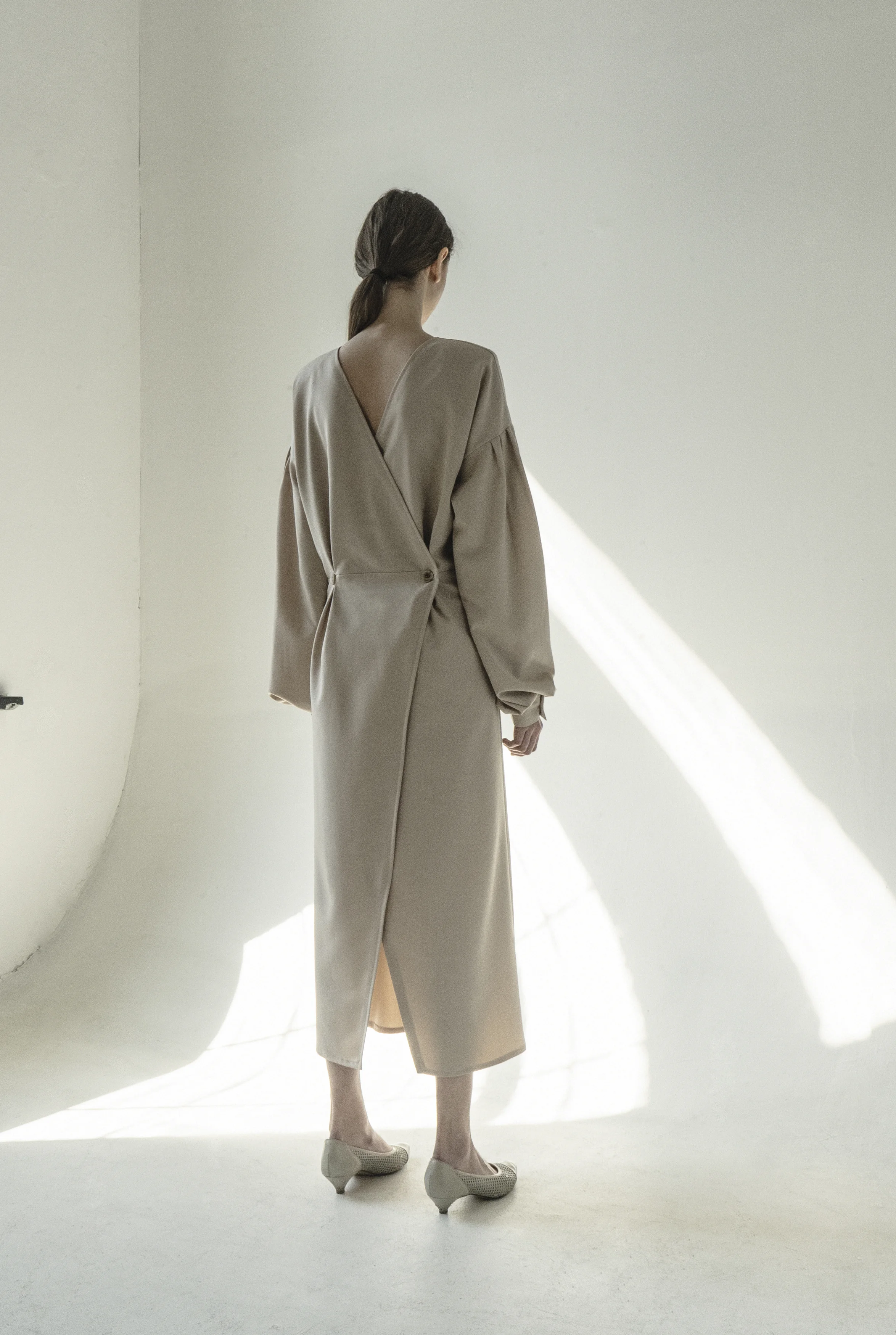 beige open back dress Satin Boat-Neck Twist-Back Maxi Dress in Champagne - L main image 0