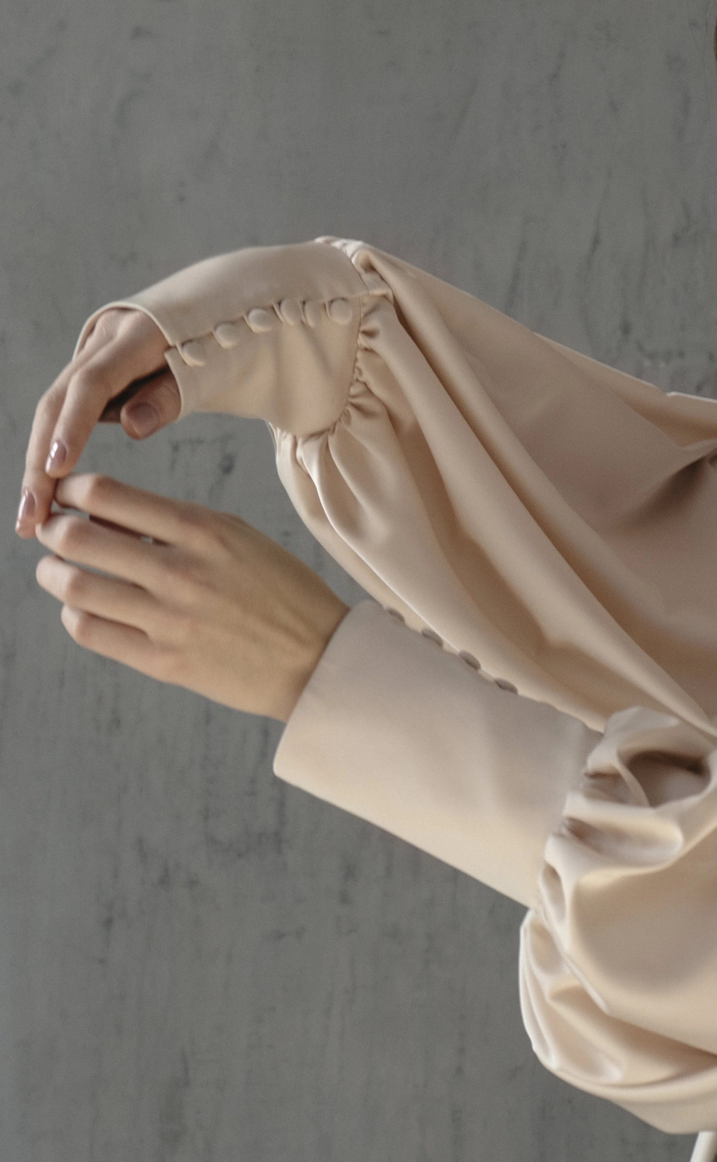 POWDER TIE-COLAR PURE SILK BLOUSE