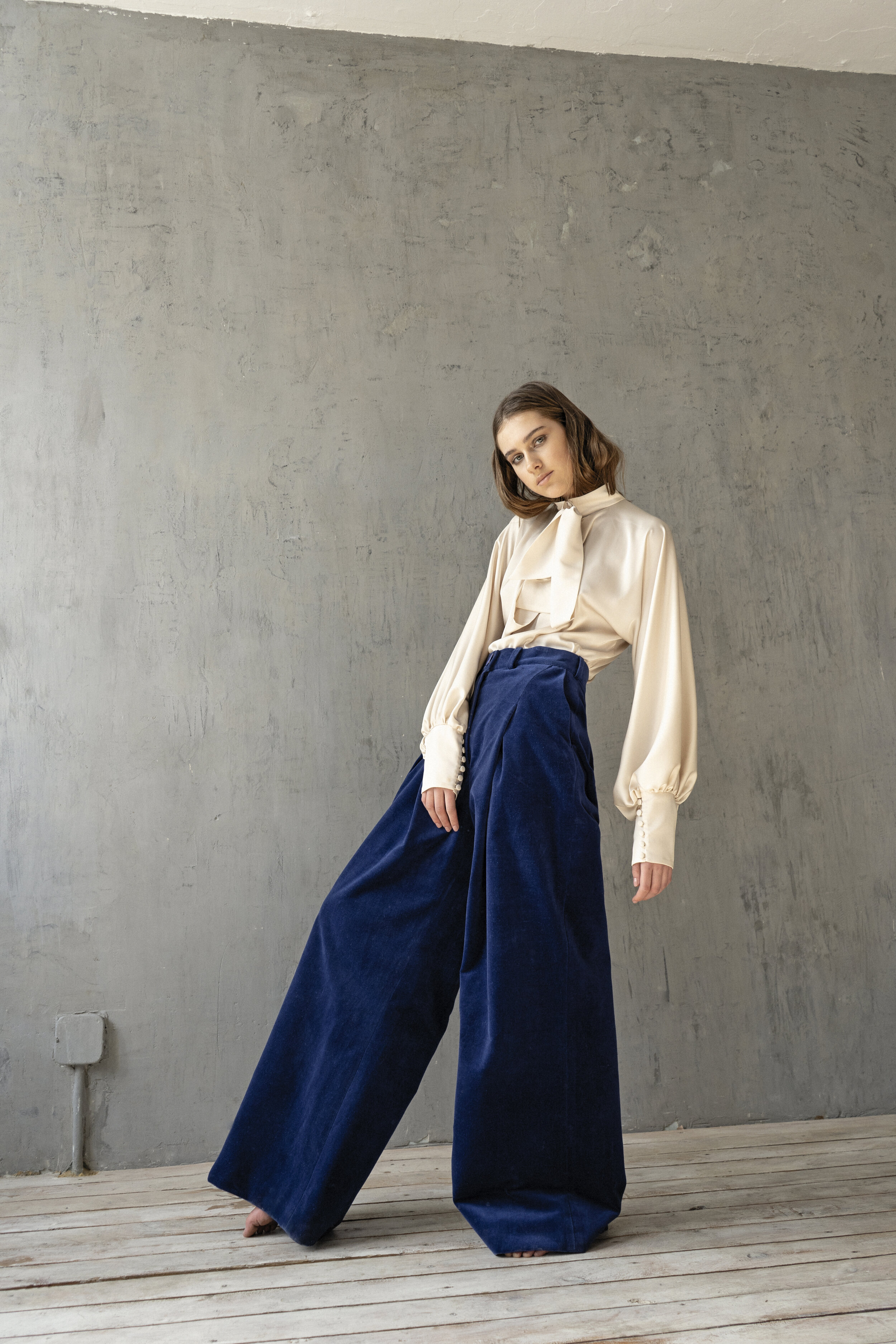 Blue Velvet Wide Leg Velvet Trousers DEEP BLUE VELVET WIDE LEG