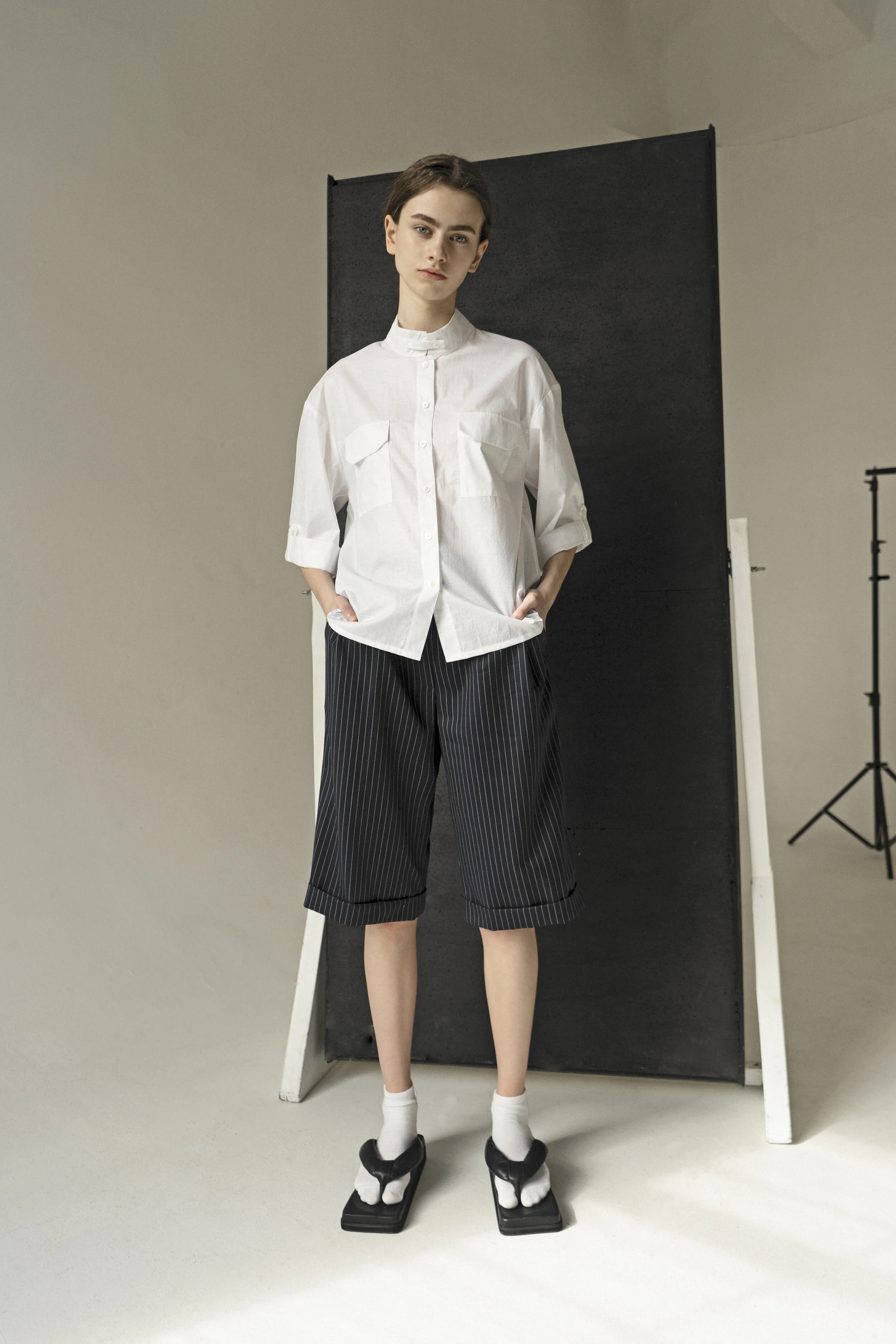 White JAPANESE COLLAR SHIRT  K M by L A N G E