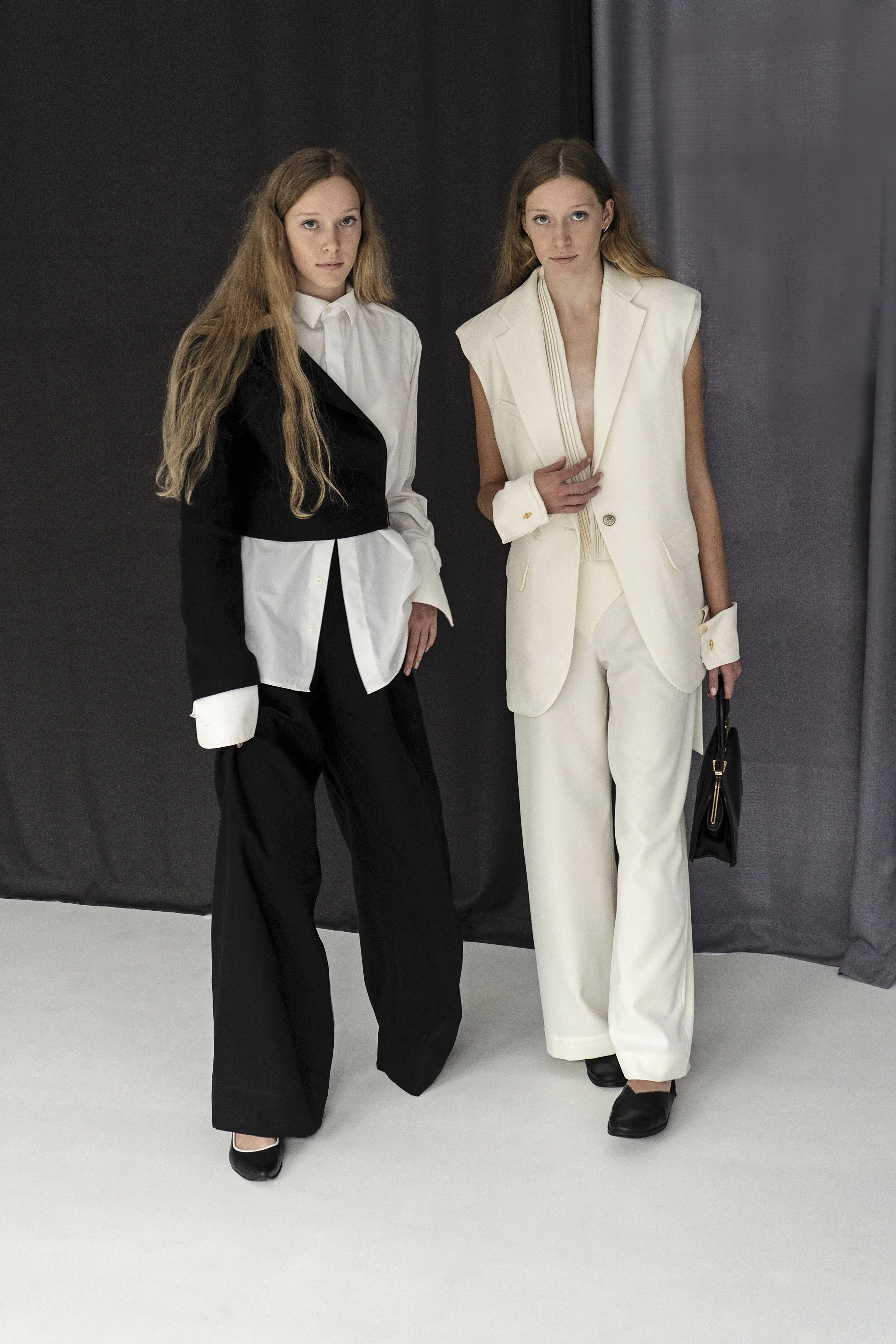 BLACK HALF MOON WIDE LEG TROUSERS