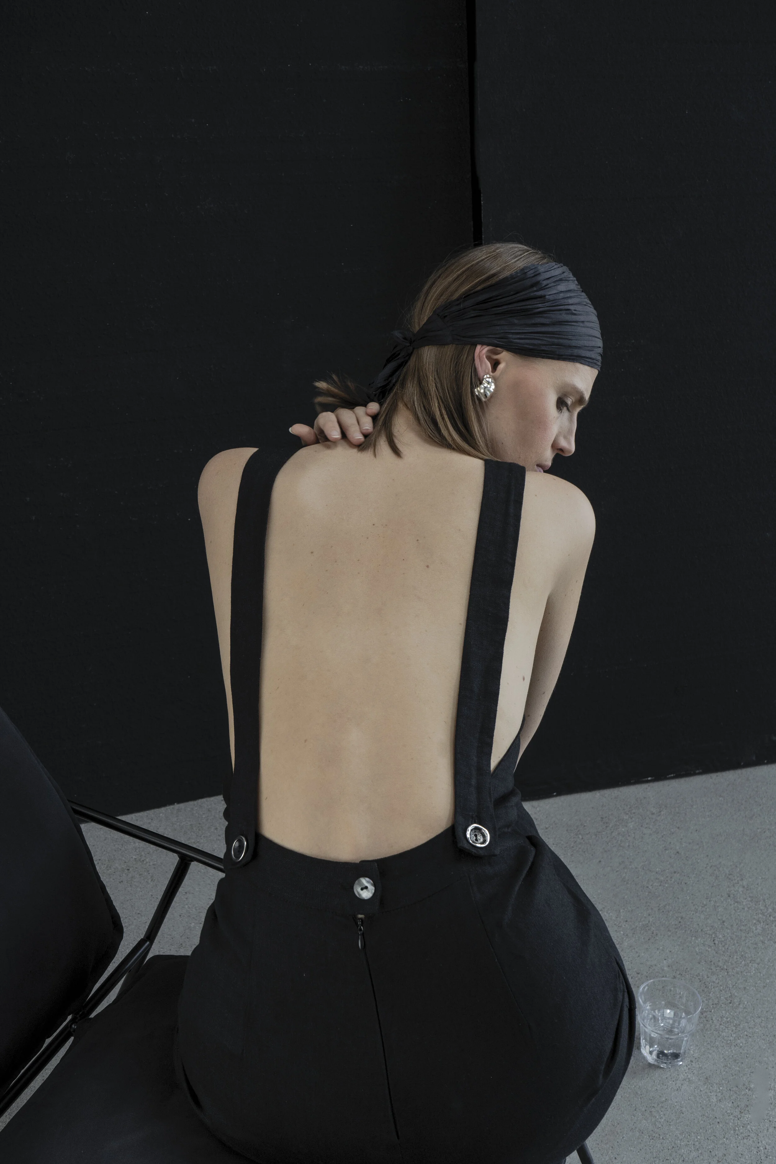 vintage open back dress Black OPEN BACK VINTAGE BUTTONS DRESS — K M by L A N G E