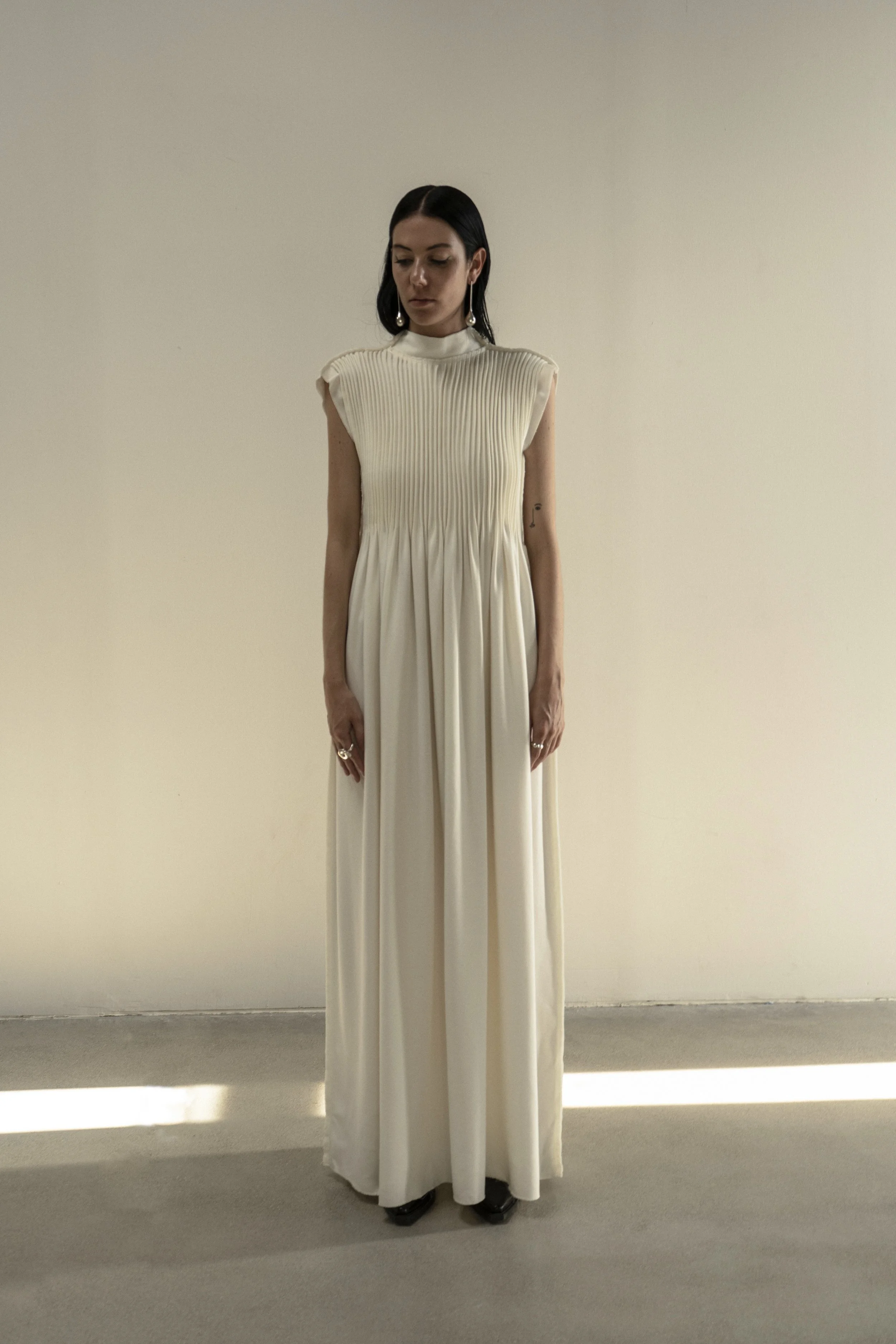 cream wool dress KRAMATORSK COLD — K M by L A N G E YGroup_romance-ruffle-dress Donna Karan Women's Pleat Color:Bright Royal/Gold* white wool dress from Womens dresses