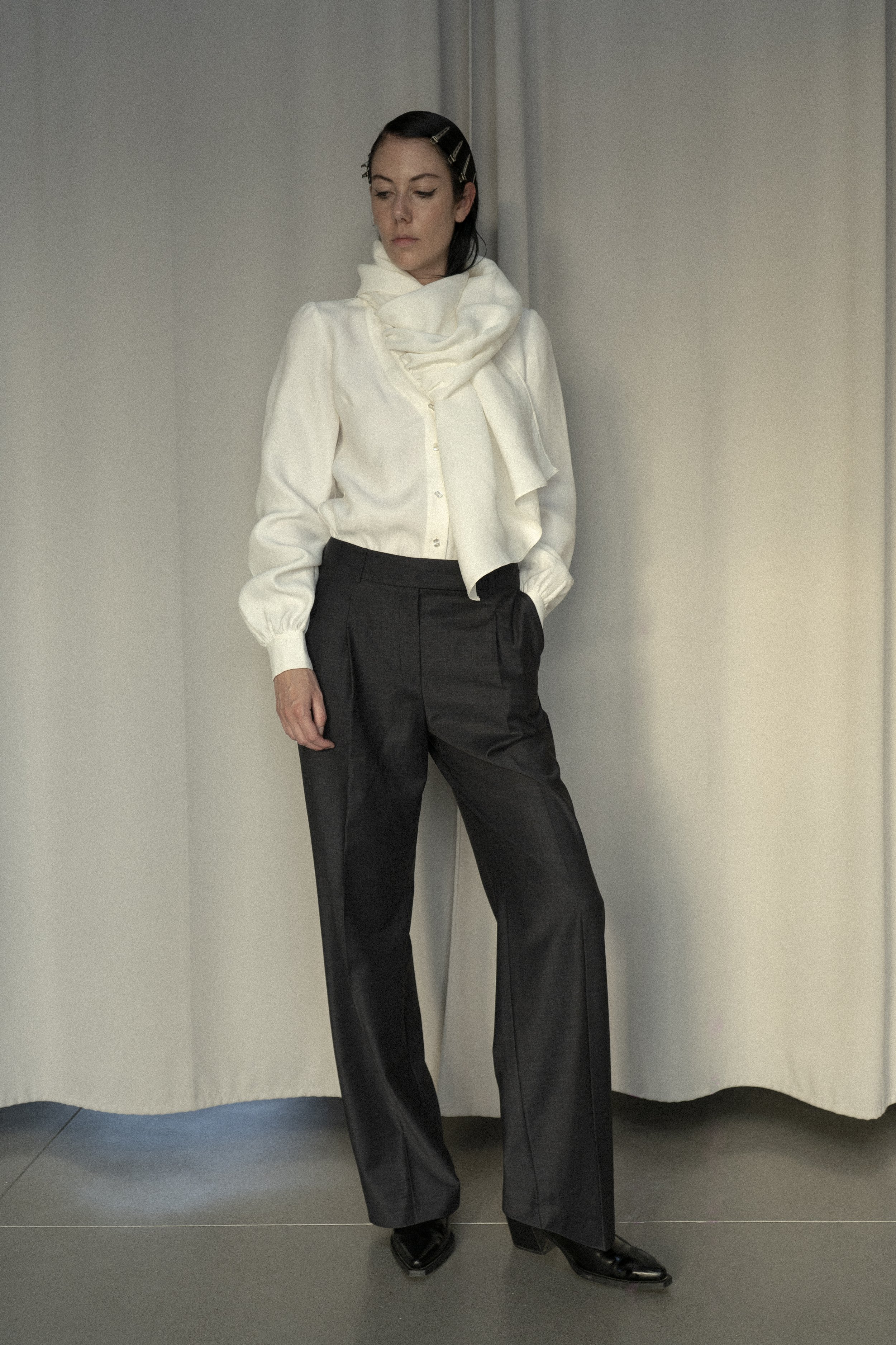The Kharkiv Grey Wool Gentlewoman Trousers — K M by L A N G E