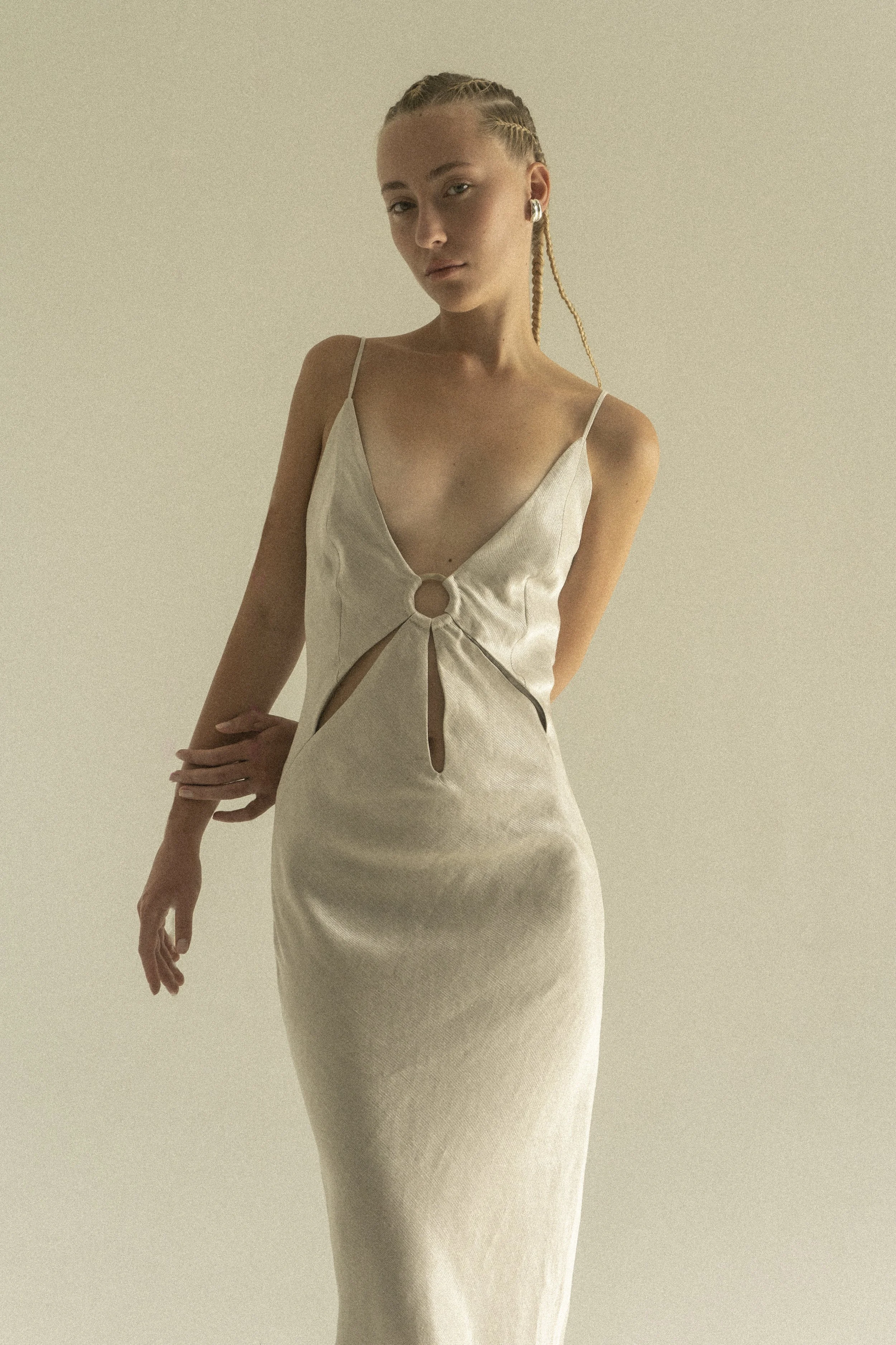 Soborna Silver Viscose open back Dress  K M by L A N G E
