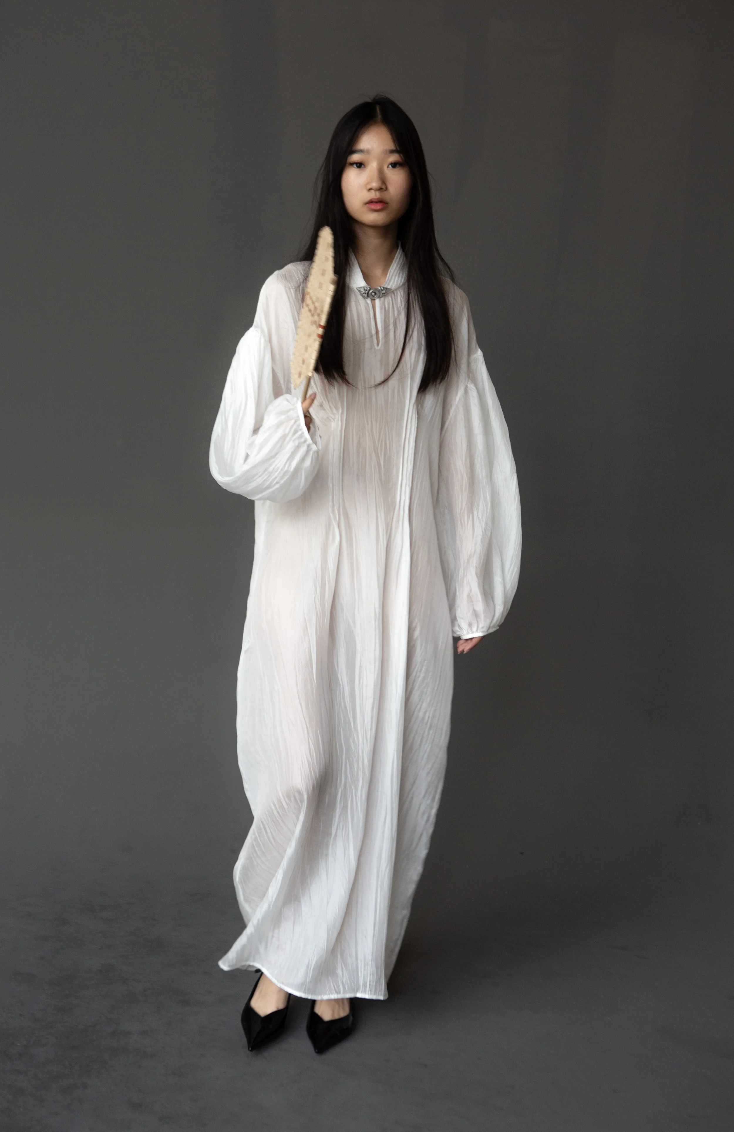 silk long sleeve white dress Ivory satin mini dress with long sleeves 40