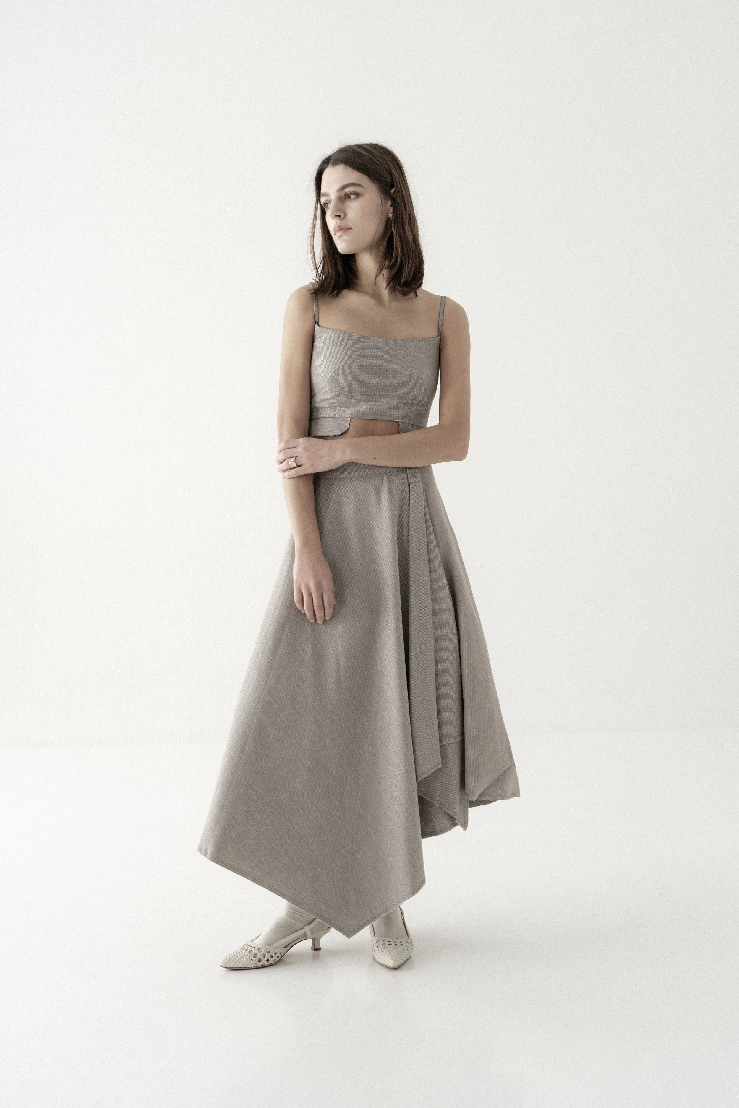 POLE  ASYMMETRIC LINEN SKIRT