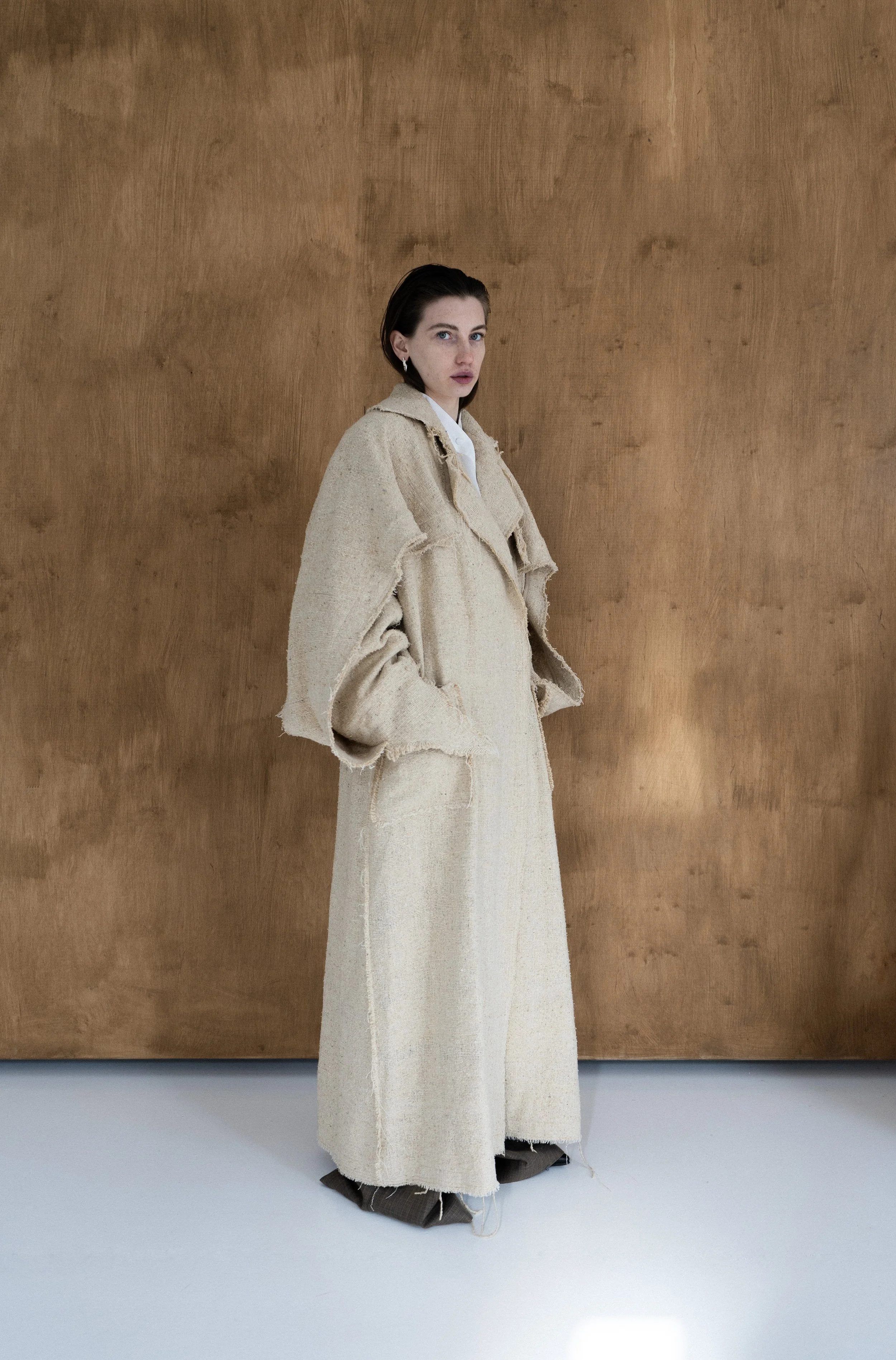KOZHUKH DECONSTRUCTED WILD SILK OVERSIZE COAT