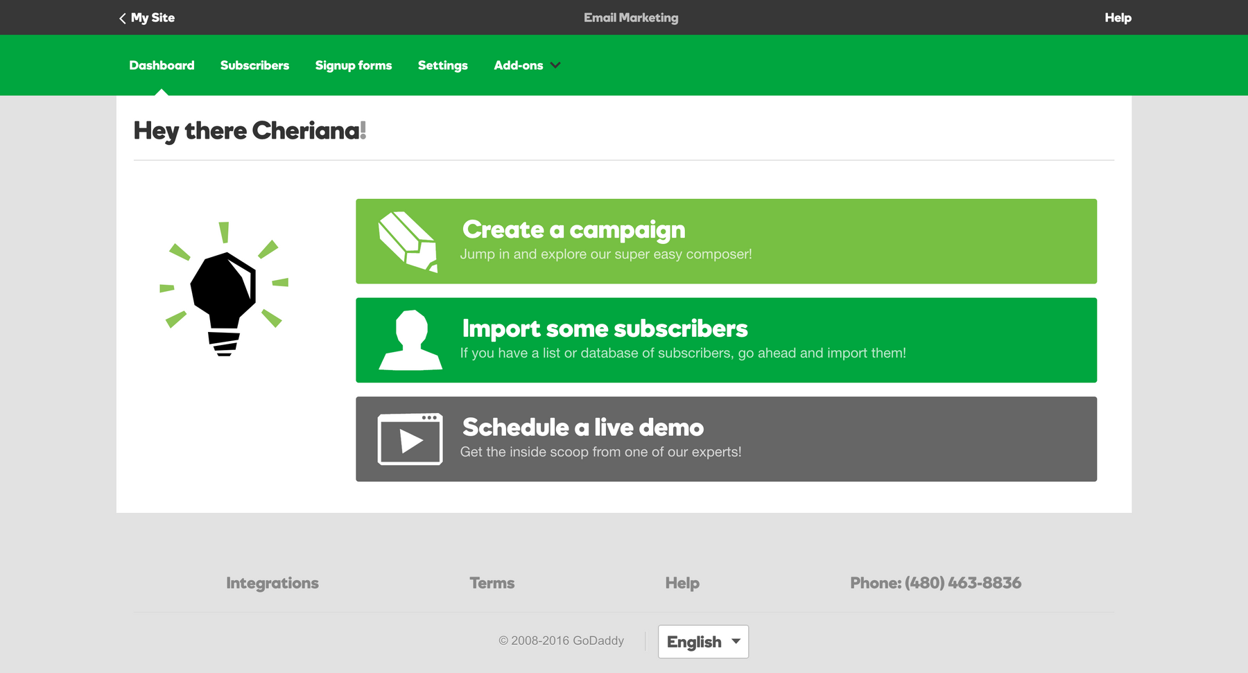 GoDaddy Email Marketing Home