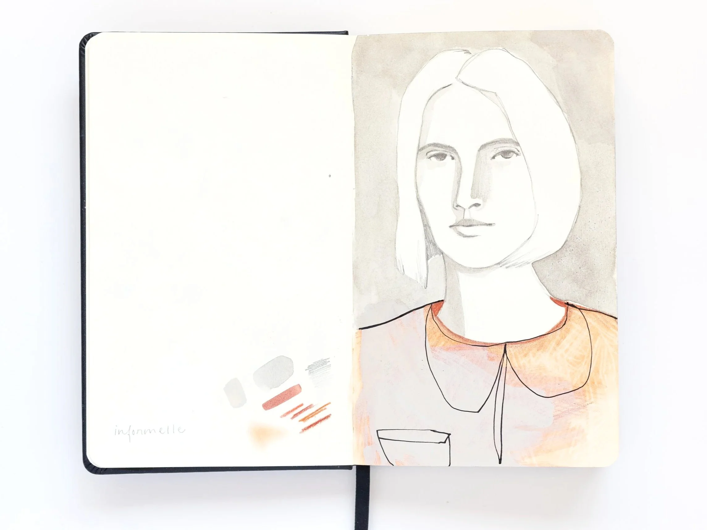double-page sketchbook dessin portrait féminin