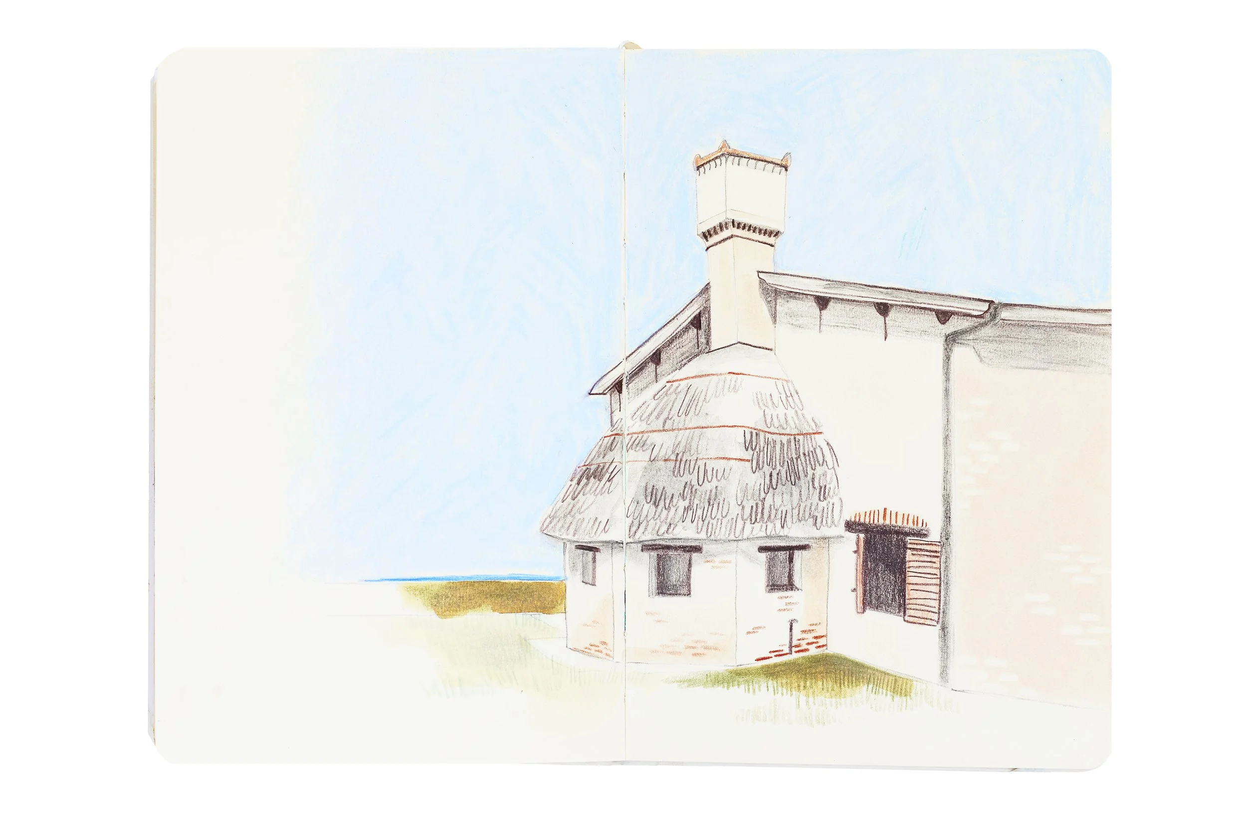 double-pages sketchbook dessin maison de Florence ciel bleu