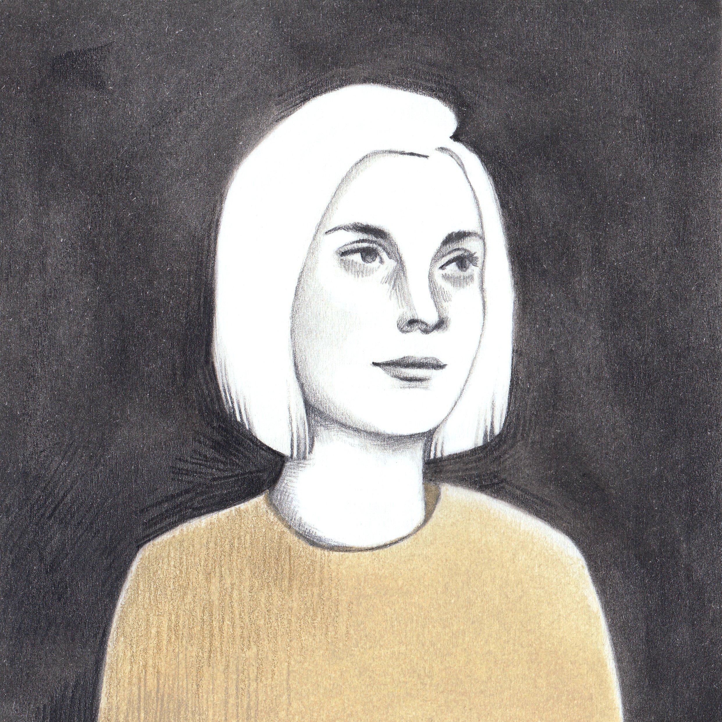 portrait femme noir et blanc pastel et crayon graphite